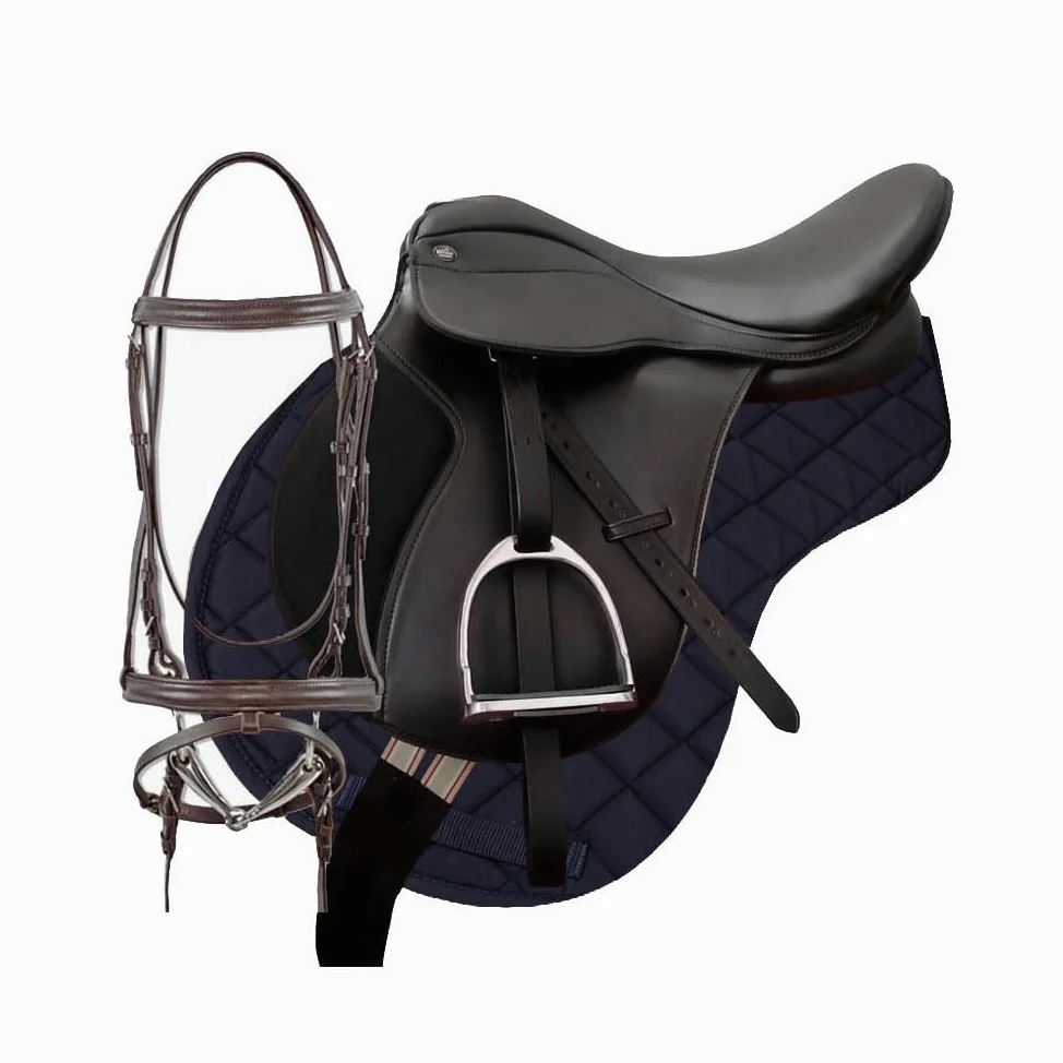 Set Sella 17" Equitazione Completo per Cavallo, Attrezzatura equitazione inglese per Principianti ed Esperti - Adulti Unisex, con sottosella briglia e staffe