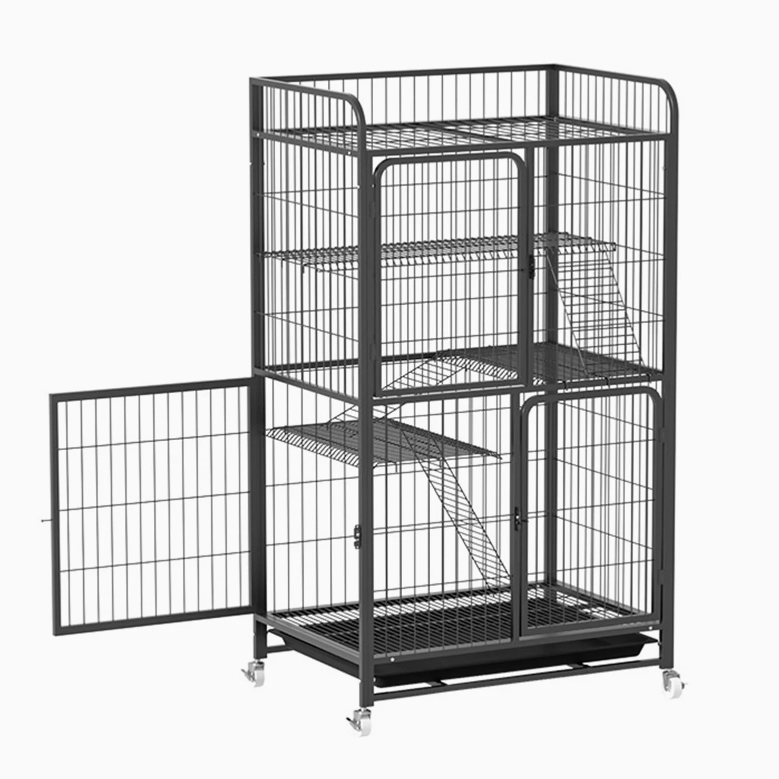 Grande gabbia per gatti, Gabbia per Gatti da Interno Multifunzionale, con 4 Rotelle Orientabili e vassoio estraibile, prodotti per animali domestici, Gabbia per 1-2 Gatti, Chinchilla(86*60*155cm)