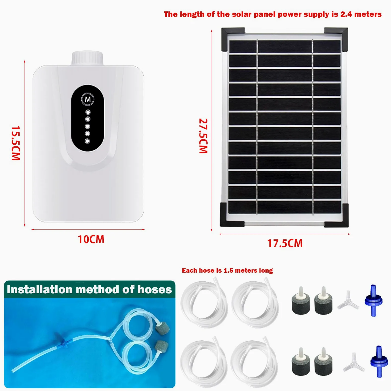 Pompe ad aria solare, 6 W, con batteria da 6000 mAh, ricarica USB e ricarica solare sono disponibili, pompa ad aria ossigenata, aeratore per acquario, aeratore con tubo per bolle d'aria, per