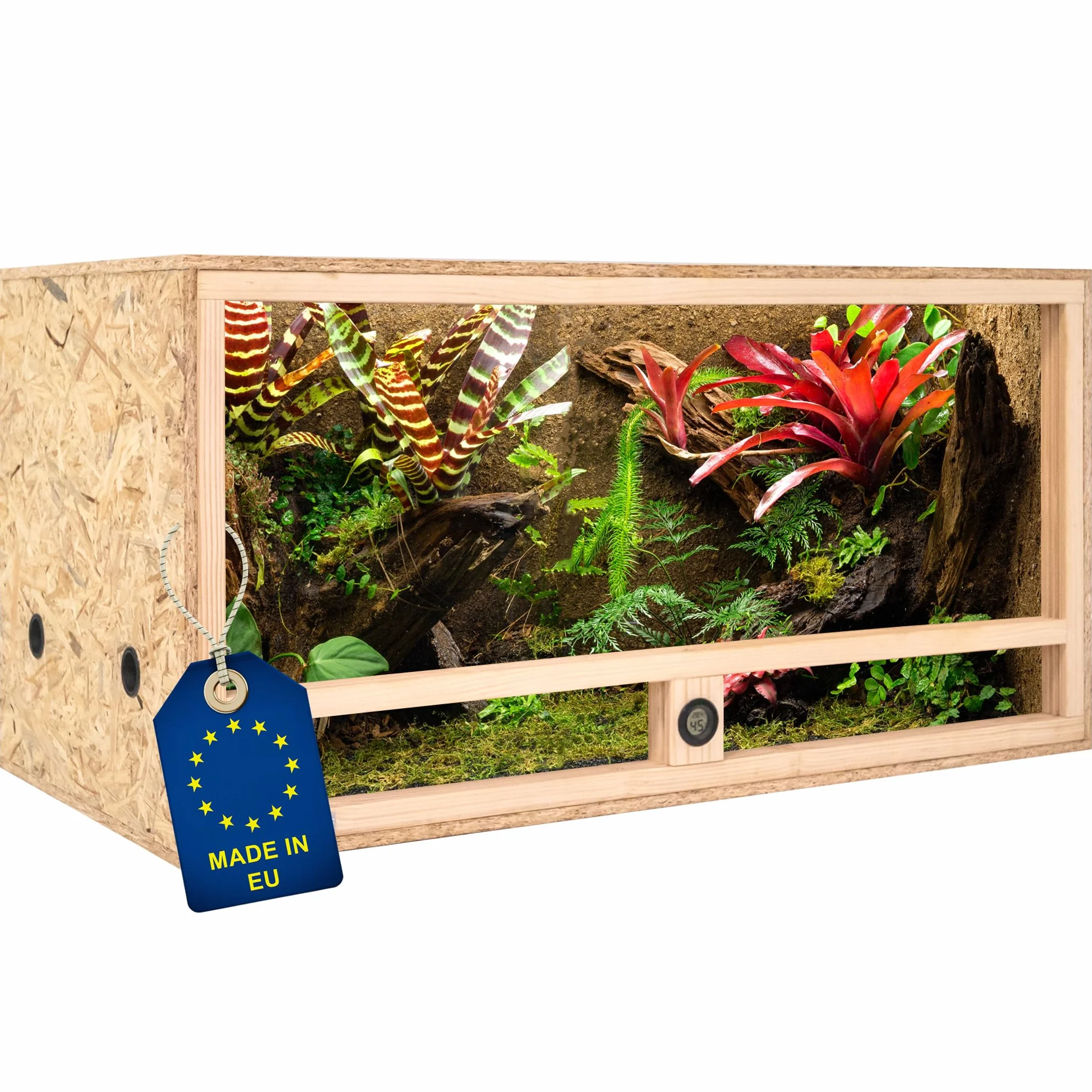 ITA Terrario in legno 100x50x50 cm con ventilazione laterale e igrometro integrato - Terrario in legno OSB-3 - Per rettili, serpenti, anfibi - Prodotto UE, certificato FSC