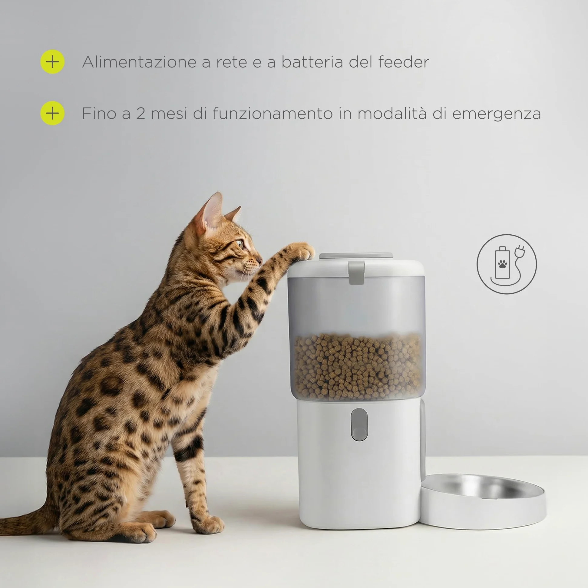 FEAST Distributore Automatico Cibo Gatti con WiFi e Videocamera, Dispenser Crocchette Gatto 4,5 L con Ciotola, Porzioni Programmate, Fontana 2,5 L, Distributore Automatico Cibo Cani (Bianco)
