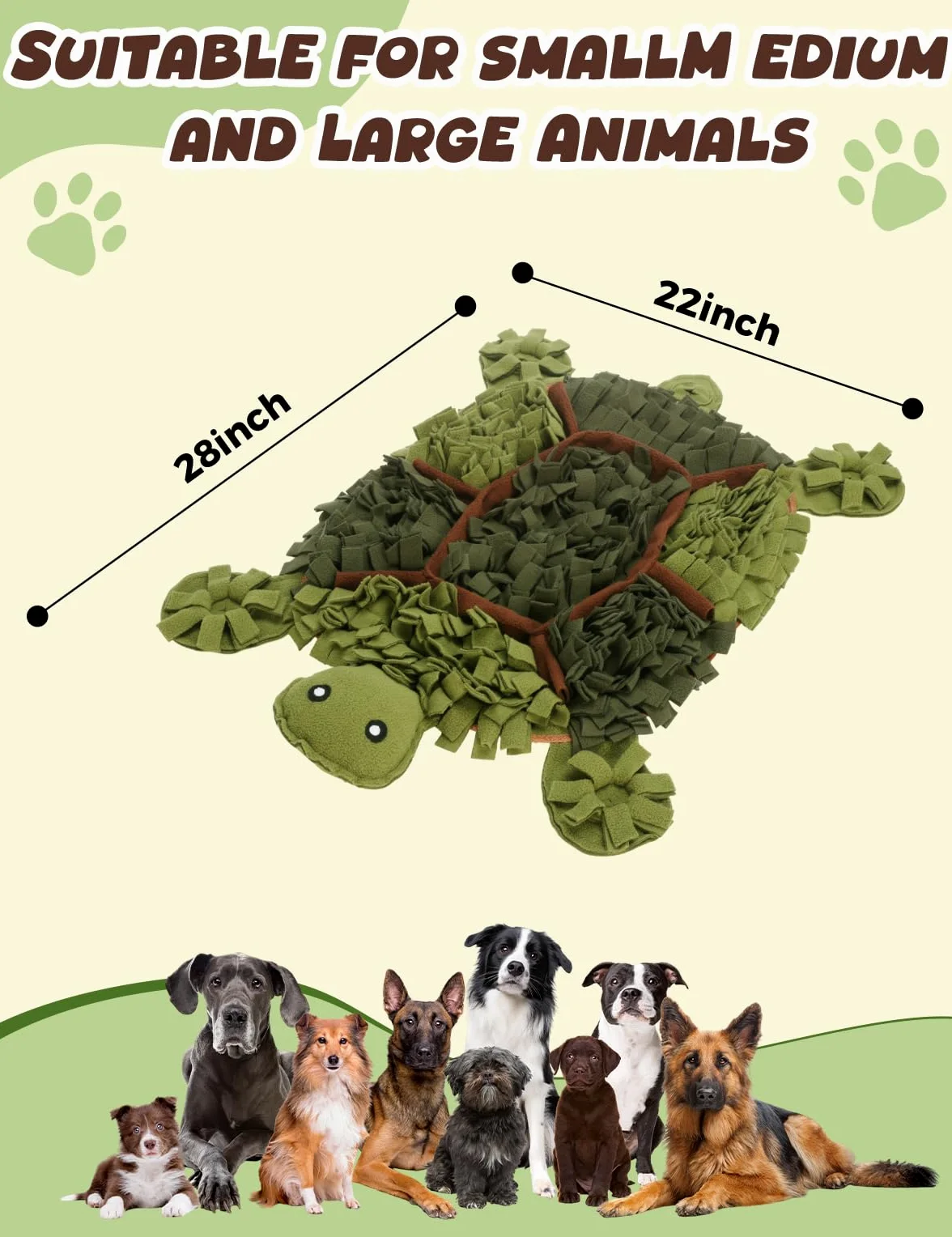 Tappetino da fiuto per cani, design tartaruga, 70 x 57 cm, grande tappetino per il fiuto per cani, tappetino per cibo per cani con alimentazione lenta, arricchimento mentale per stimolazione