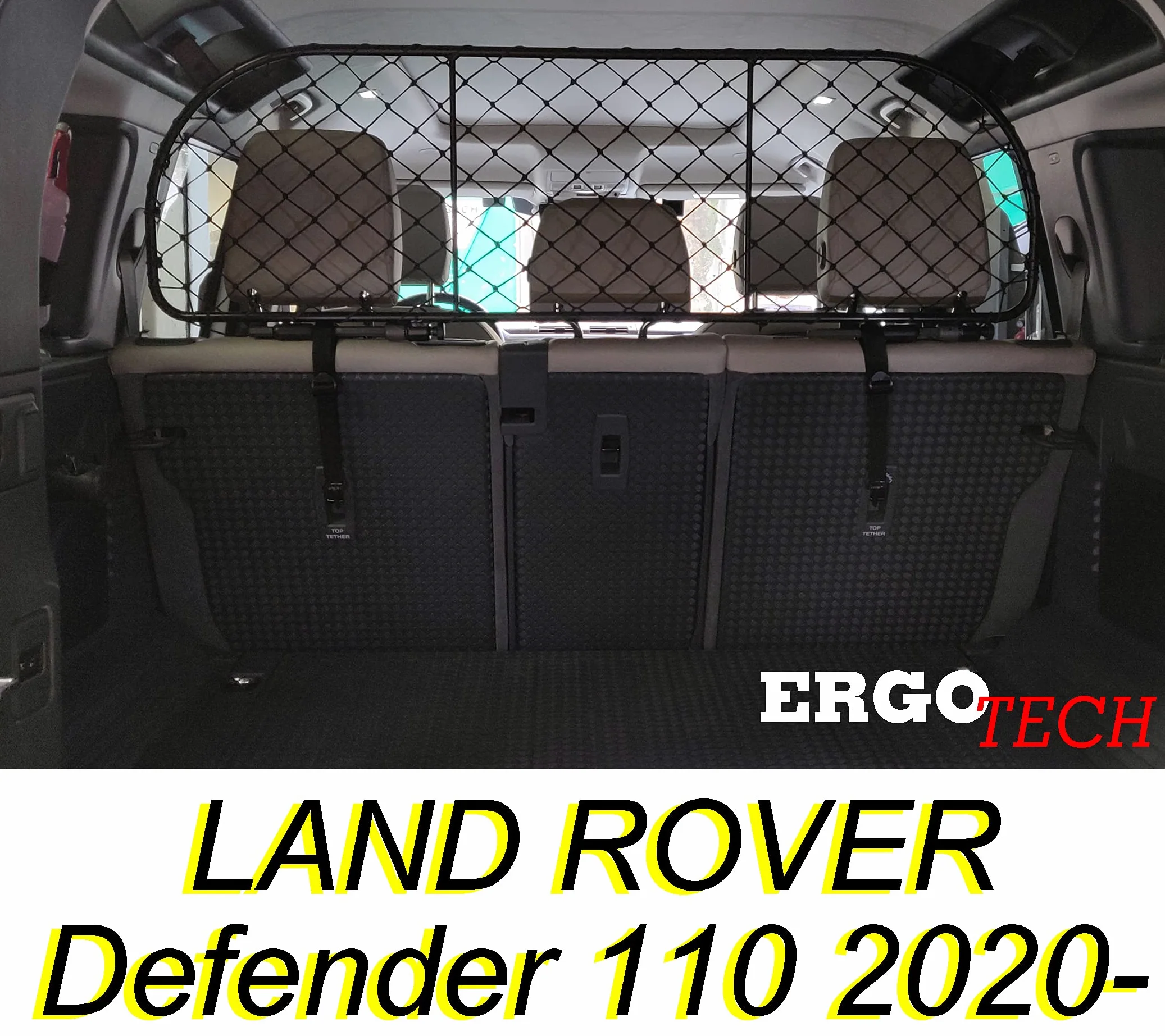 ERGOTECH Divisorio Griglia Rete Divisoria Compatibile con Land Rover Defender 110, RDA65c-XL, per Trasporto Cani Bagagli.