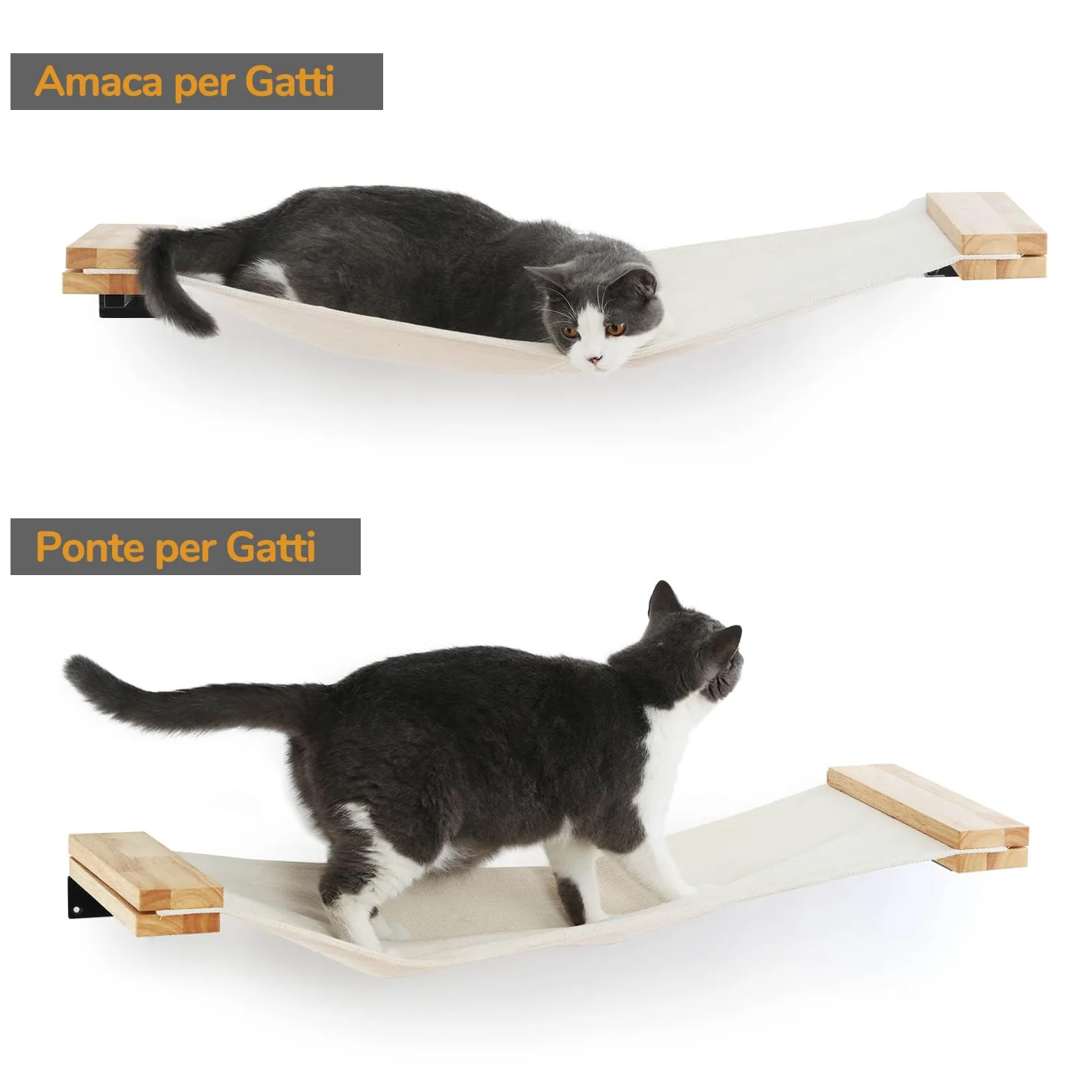 FUKUMARU Amaca da Parete per Gatti, Trespolo e Ponte per Gatti, Mobili da Parete di Alta Qualità, per Dormire, Giocare, Arrampicarsi e Rilassarsi, Beige, L-86 CM.