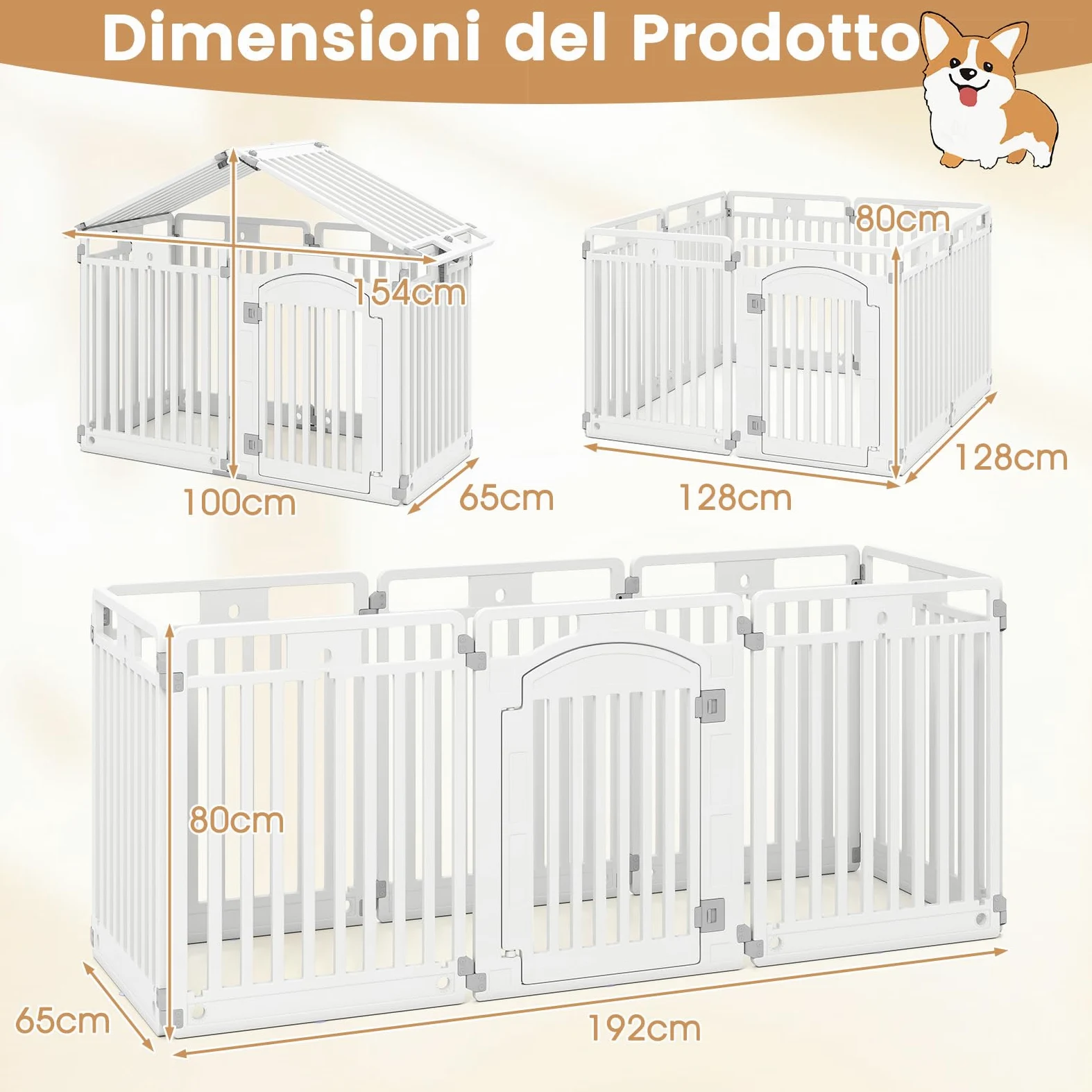COSTWAY Pannello in Plastica per Cani a 8 Pannelli, Recinzione Portatile per Animali Domestici, Cancello Pieghevole con Porta di Sicurezza con Serratura per Cani, Recinto Pieghevole, 192 x 65 x 80 cm