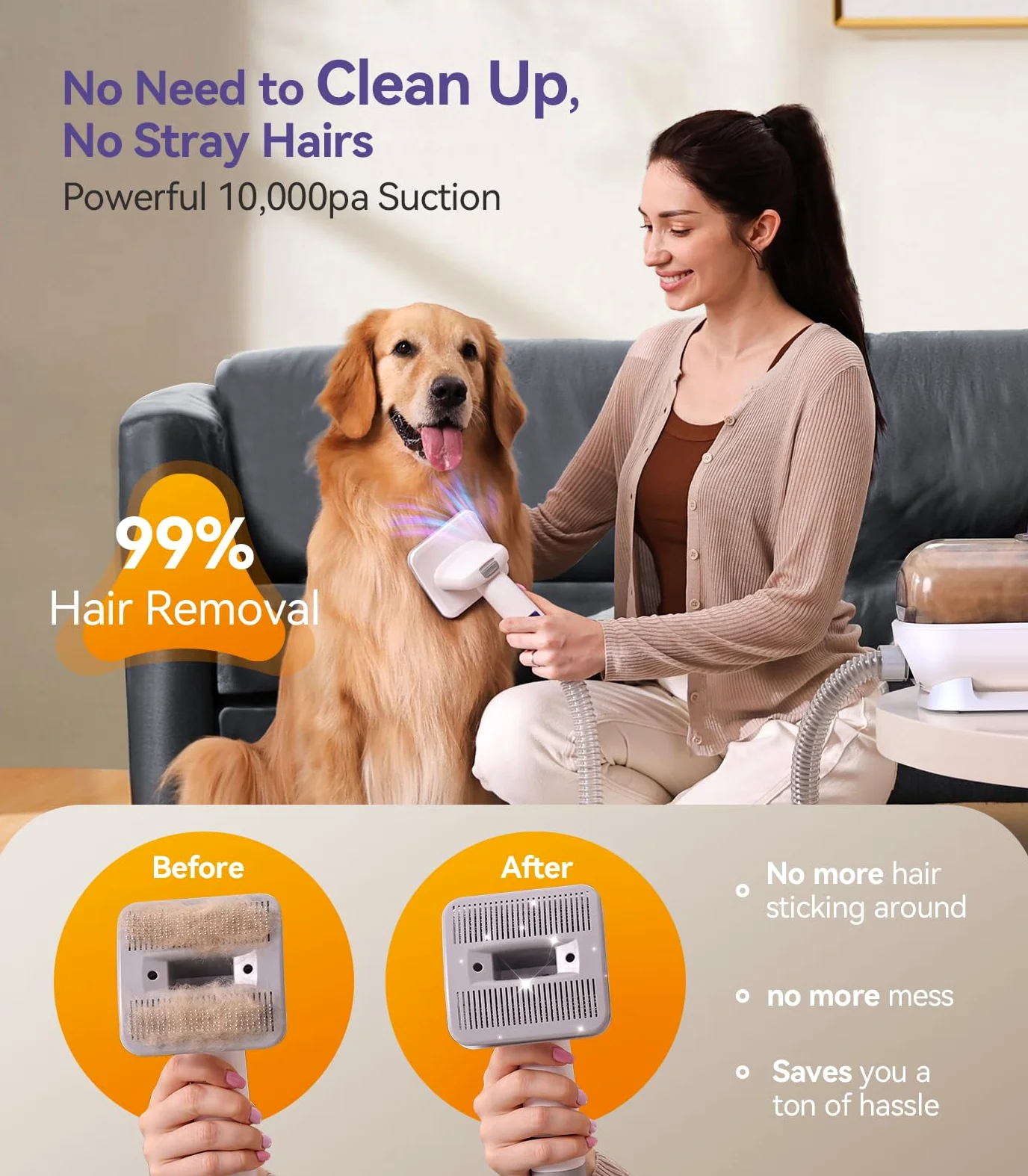 oneisall cane aspirapolvere con spazzola, forte potenza di aspirazione cane spazzola aspirapolvere con 12000 Pa, succhia il 99,99% dei peli di animali domestici (1,5L) con 4 accessori per la cura