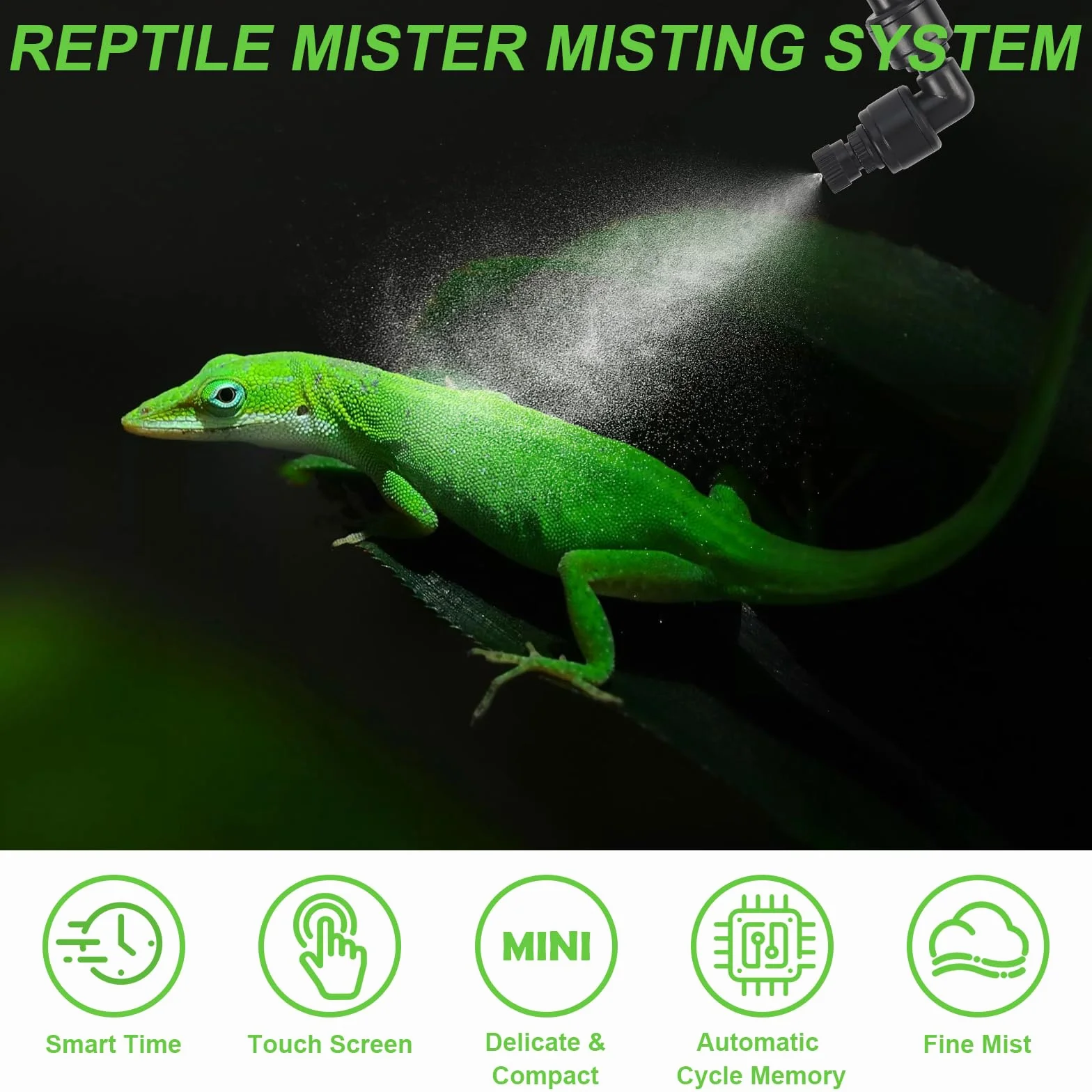 Nebulizzatore Terrario, Glovios Nebulizzazione per Teca Rettili, Umidificatore per Rettili con Timer e Ugelli a 360°, Umidificatore Rotante per Anfibi Rettili Piante Fiori