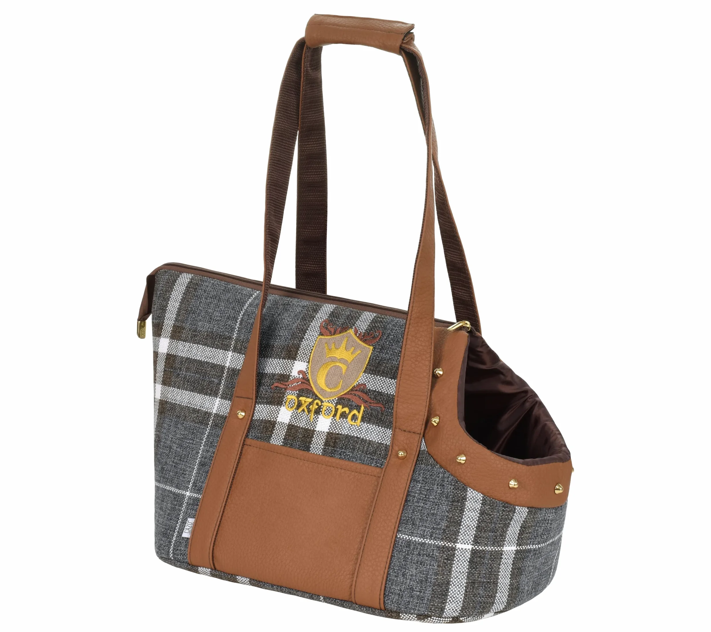 CAZO Oxford Borsa per il trasporto di cani e gatti 30 x 40 x 24 cm, marrone, scozzese, LXD1001