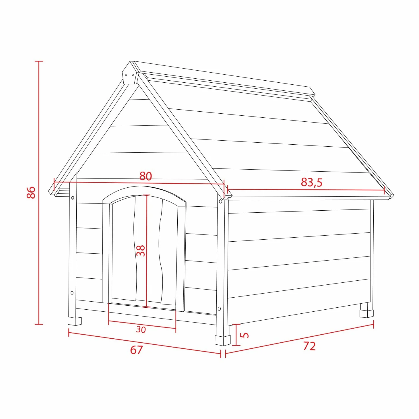 CUCCIA PER CANE CANI IN LEGNO IMPERMEABILE TETTO SPIOVENTE PER ESTERNO GIARDINO MISURA SMALL 80x83x86h cm CON TENDA