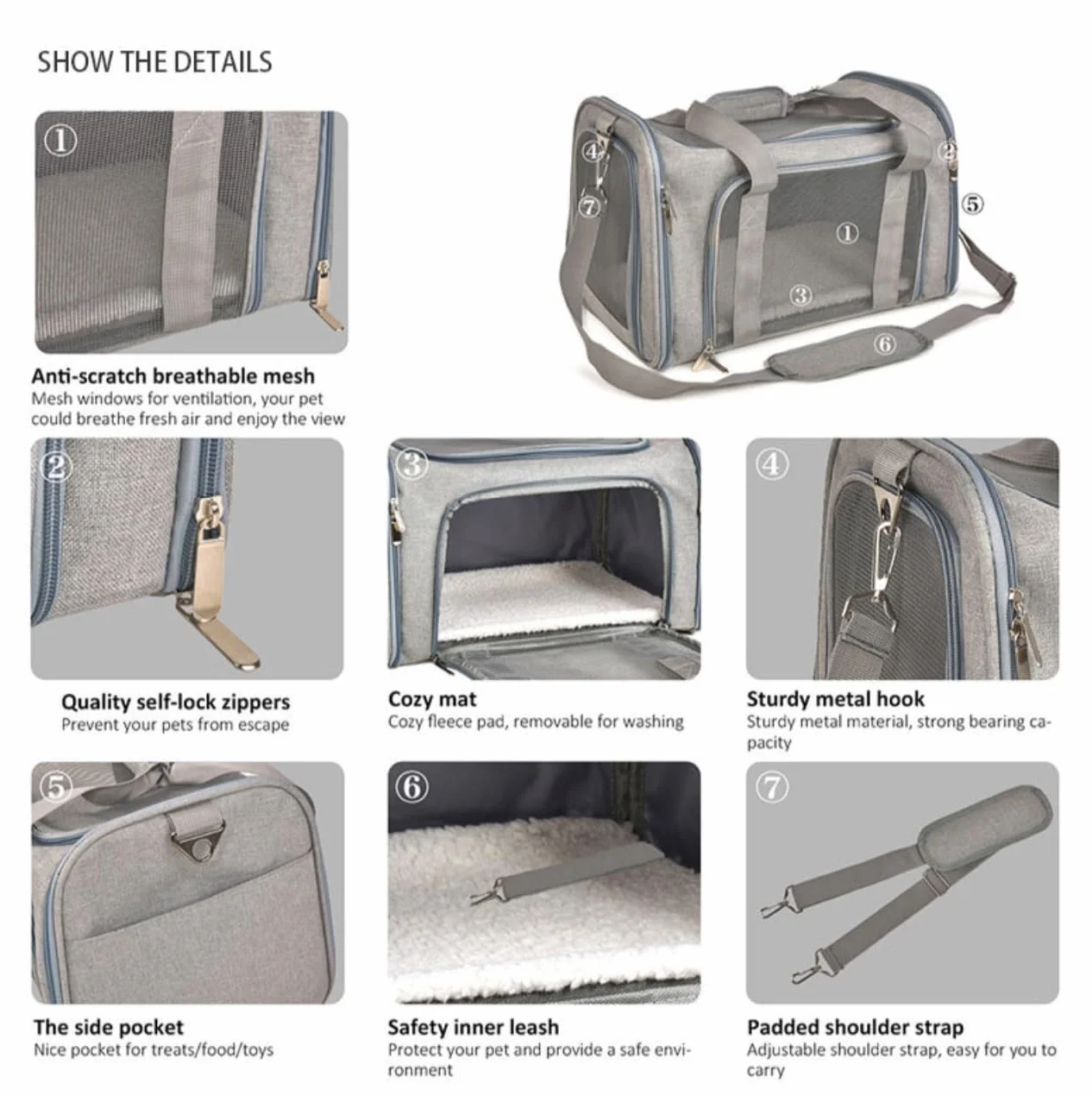Boîte de Transport Pliable per Cani, Trasportino per Cani e Gatti, pieghevole, borsa per il trasporto del cane, con tracolla regolabile per gatti, cani, animali domestici(greu)