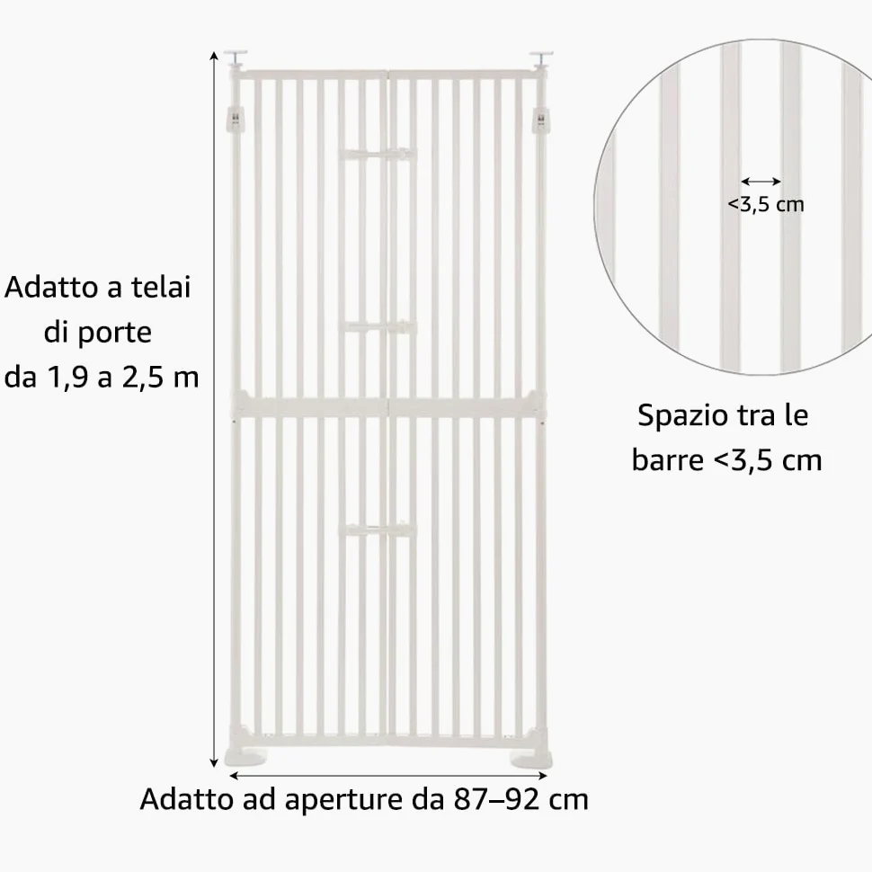 unipaws Griglia extra alta per gatti 190 cm, con porta gatto e serratura della porta, distanza tra le barre strette, altezza regolabile 190 – 250 cm, fissaggio a morsetto senza foratura, per interni