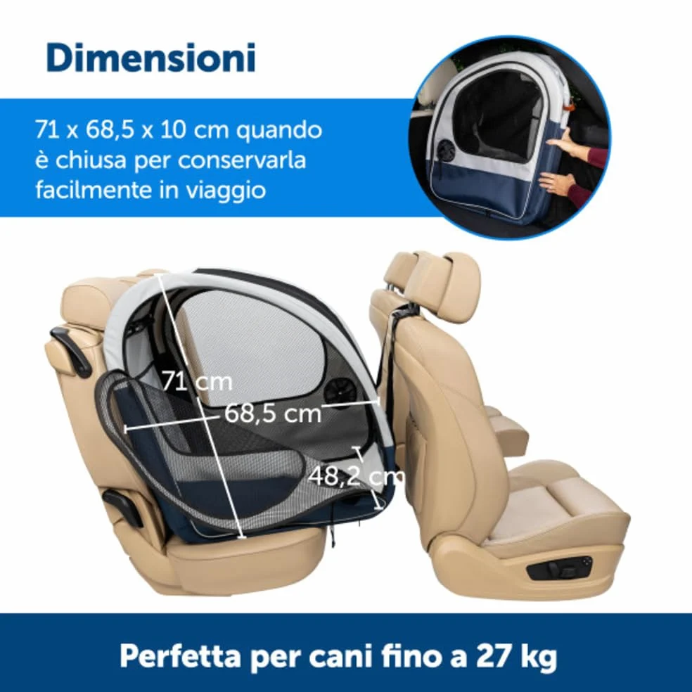 PetSafe Happy Ride - Trasportino da Viaggio Pieghevole con Struttura in Alluminio, Finestre in Rete, Tasche Portaoggetti e Accesso per Cintura di Sicurezza