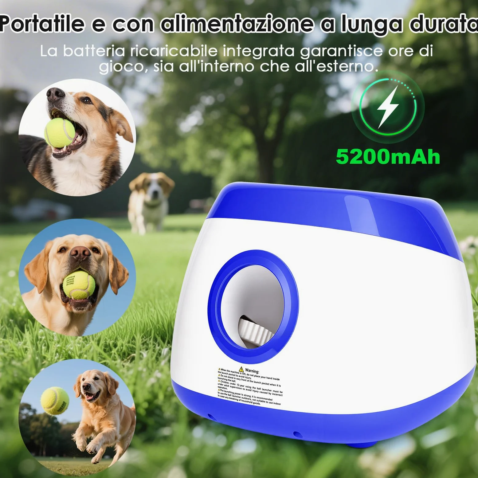 Lancia Palline per Cani Automatica Interattiva Spara Palline per Cani di Taglia Grande e Media, Palline da Tennis Incluse