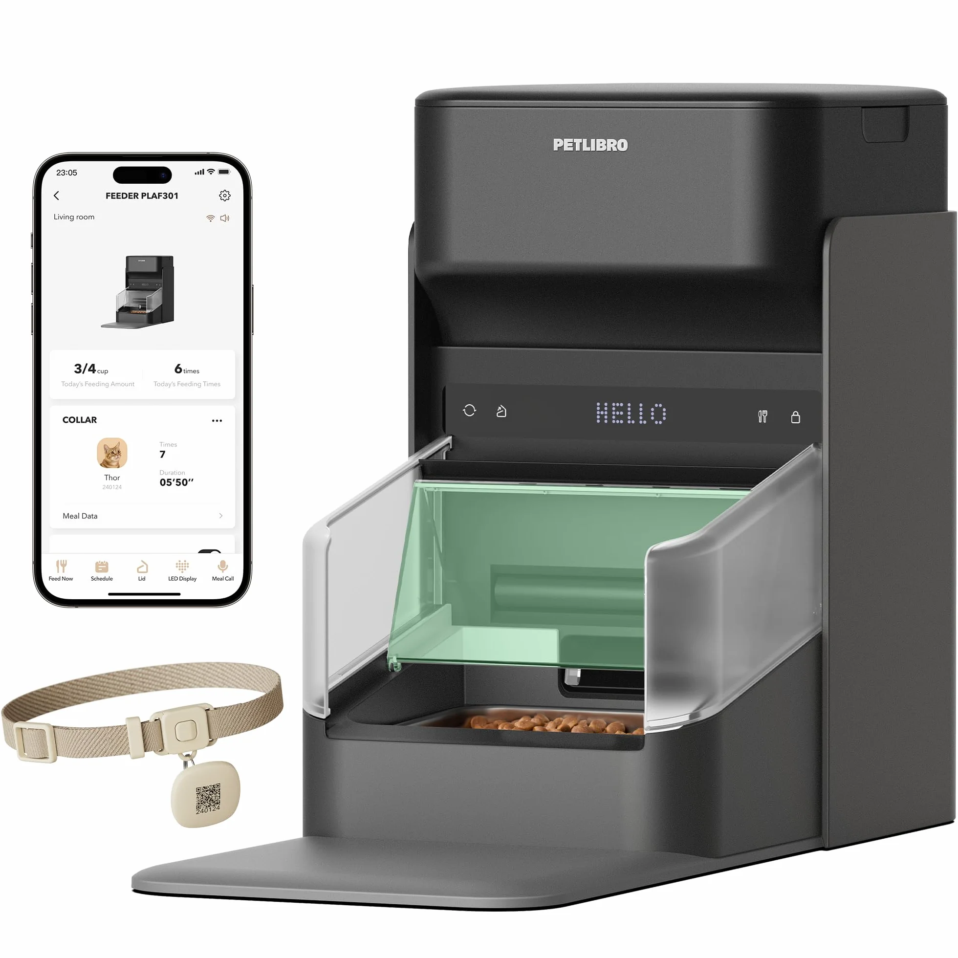 PETLIBRO Distributore automatico di cibo per gatti RFID 5G Wi-Fi, distributore automatico di cibo per gatti con sensore Collar, distributore automatico per gatti con app, 1-10 pasti, 3L, nero
