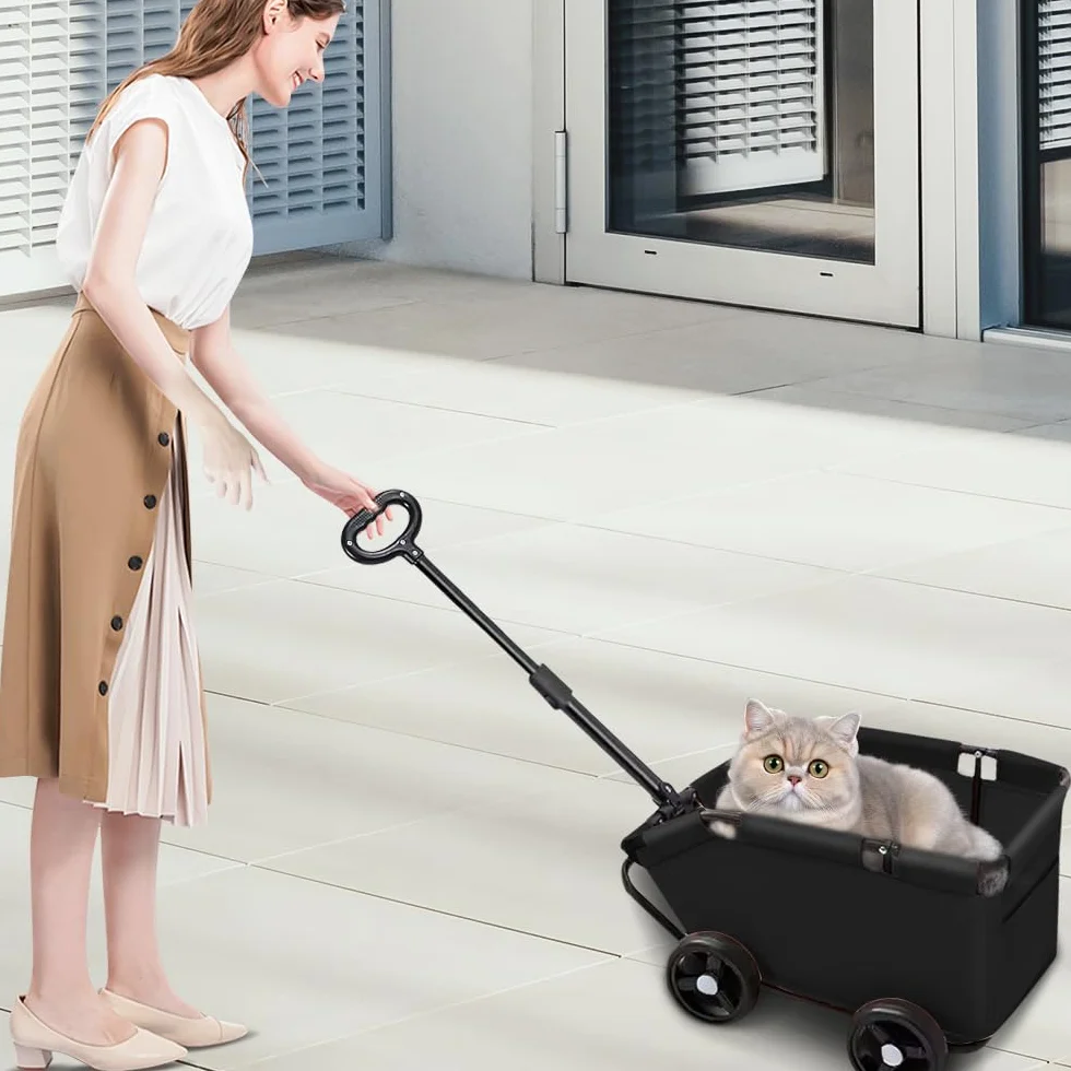 Mini passeggino per animali da compagnia,4 ruote passeggino per cane pieghevole, con maniglia di trazione estensibile all'aperto, per cani e gatti fino a 10 kg, cuscino lavabile