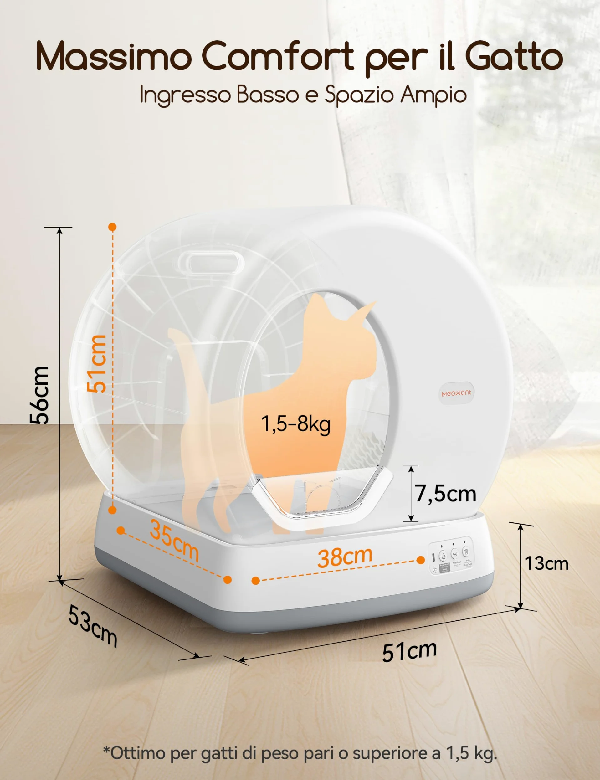 MeoWant Lettiera Gatto Autopulente, 57,6L Lettiera Automatica per Gatti con Sacchi Spazzatura e Tappetini Gatti per Multi Gatto, Isolamento Odori, Pulizia Facile, Comando APP