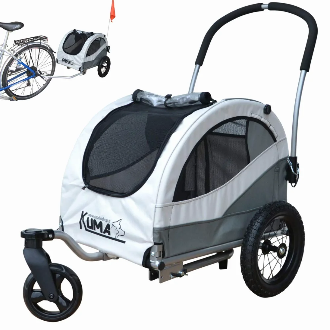 PAPILIOSHOP KUMA: Rimorchio Multifunzionale per Bici e Passeggino - Trasporto Sicuro di Cani, Gatti e Animali Domestici, Ideale per Escursioni, Campeggio e Attività All'Aperto
