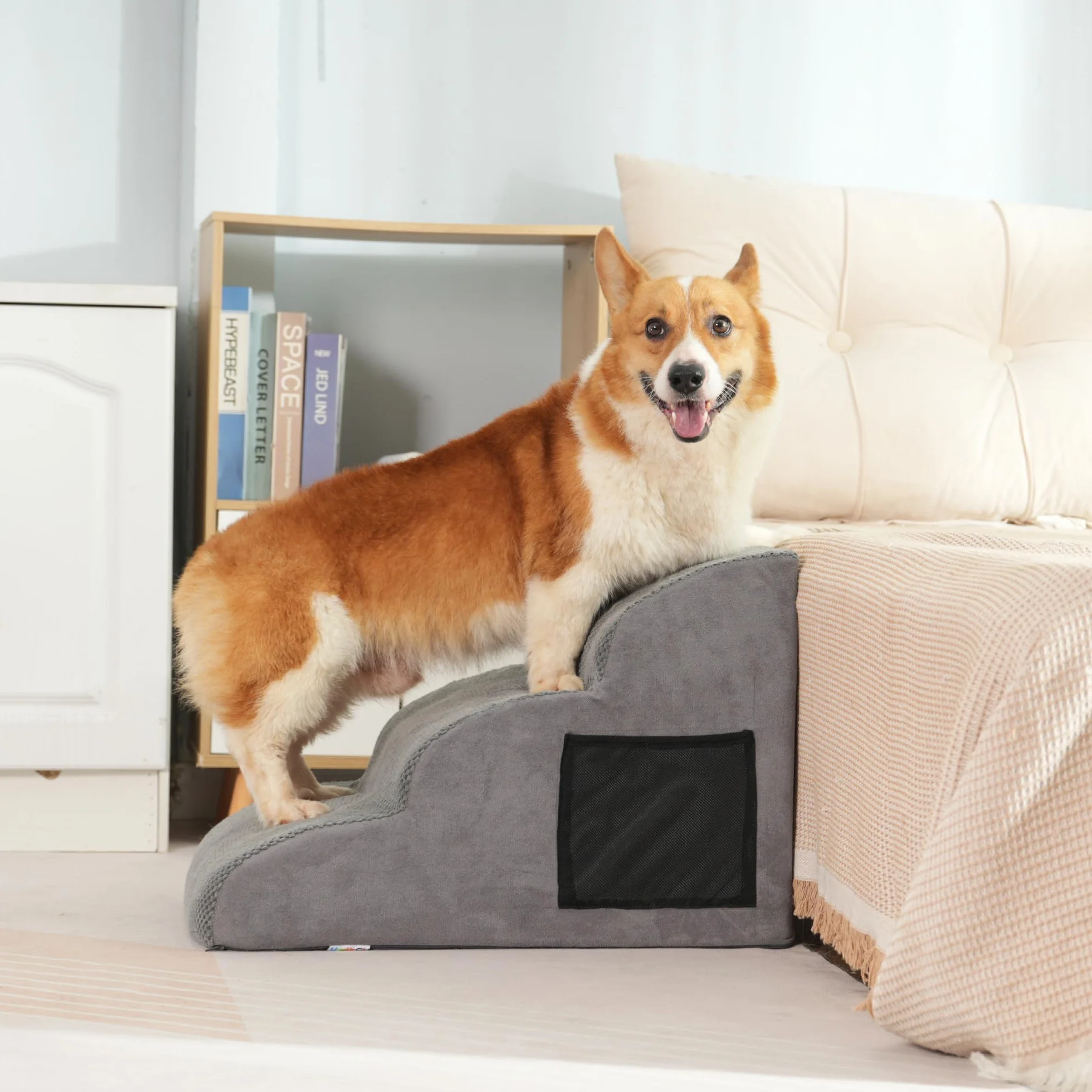 YunNasi Scaletta per Cani per Letto/Divano 3 Gradini, 60 * 40 * 40cm | Rampa Antiscivolo per cani, Scala per Cuccioli, Schiuma ad Alta Densità, Copertura Rimovibile, Pendenza Delicata