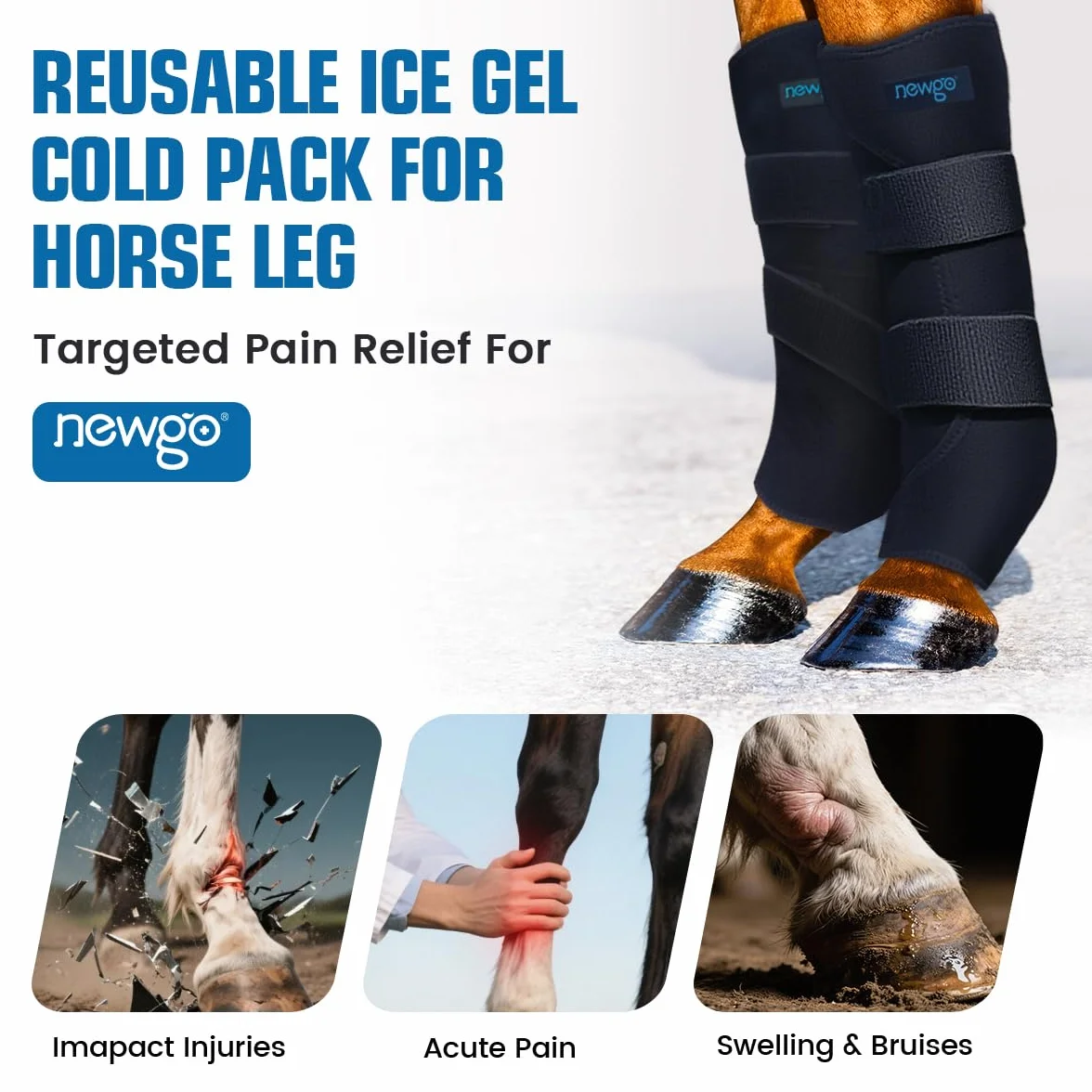 NEWGO Ghette refrigeranti per Cavallo, riutilizzabili, per lesioni, Raffreddamento, Cavallo, Ginocchia, 2 Benda con 4 lavagne di Raffreddamento per Stivali e Zoccoli (2 Pezzo)