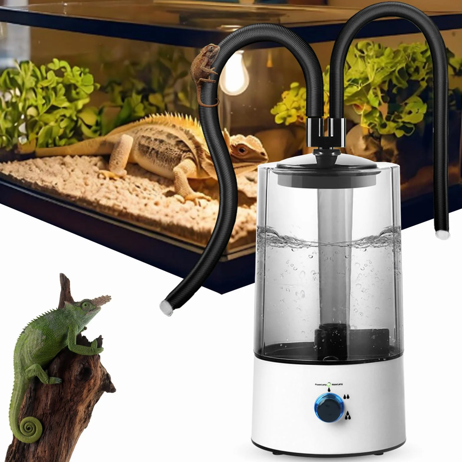 Umidificatore Rettile Terrario, Nebulizzatore Terrario con Doppio Condotto Allungabile, Regolazione a Tre livelli, Umidificatore Terrario per una Varietà di Rettili