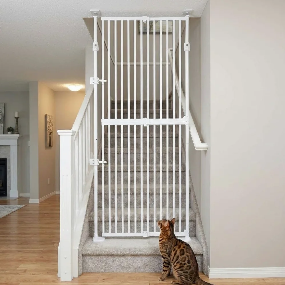 unipaws Cancello per gatti alto 190,5 cm, chiusura automatica e senza foratura, cancello di sicurezza per porte, corridoi, scale, a prova di cani e gatti, adatto per apertura larga 53,3-86,4 cm, uso