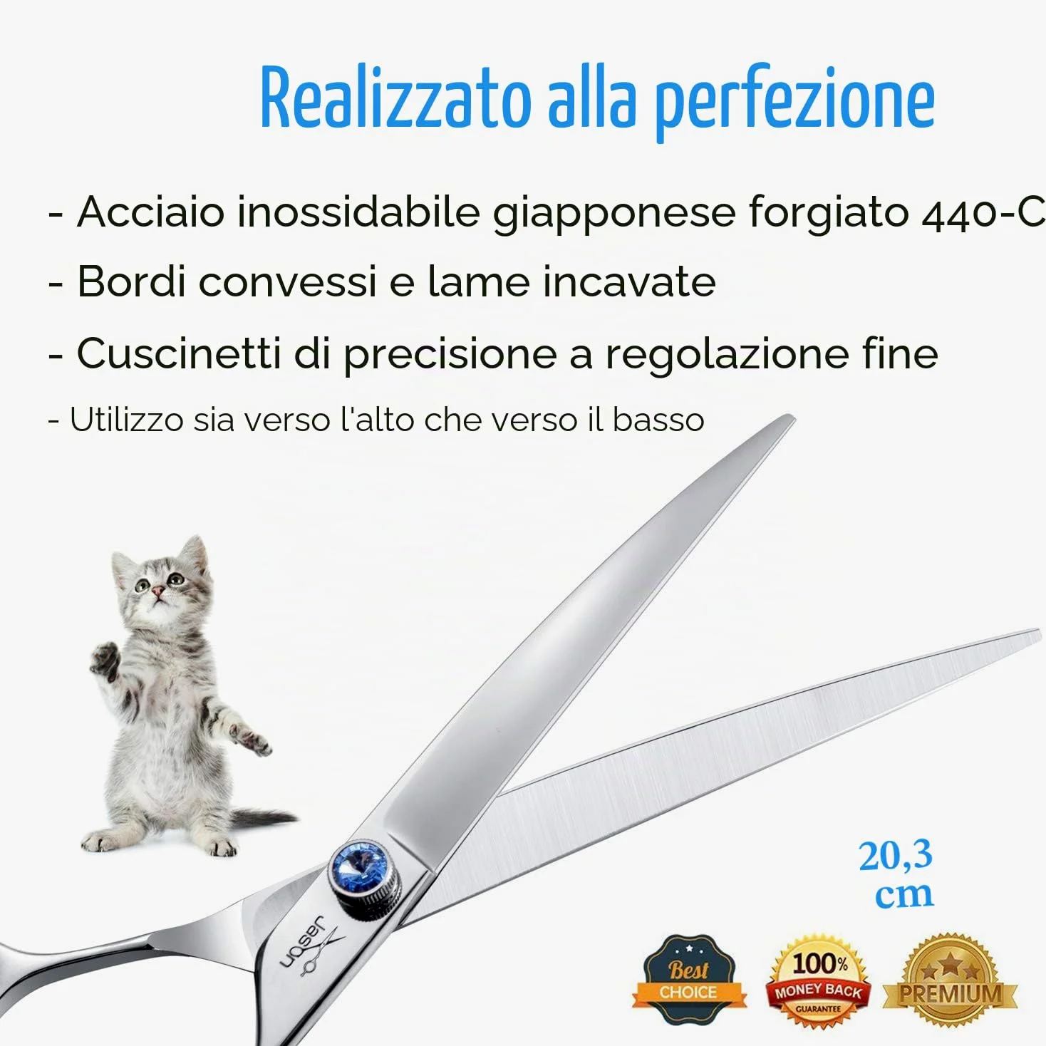 Jason forbici curve per cani da 8 pollici ergonomiche per cani e gatti con manico offset e vite gioiello per destrimani lunghe e affilate comode e leggere