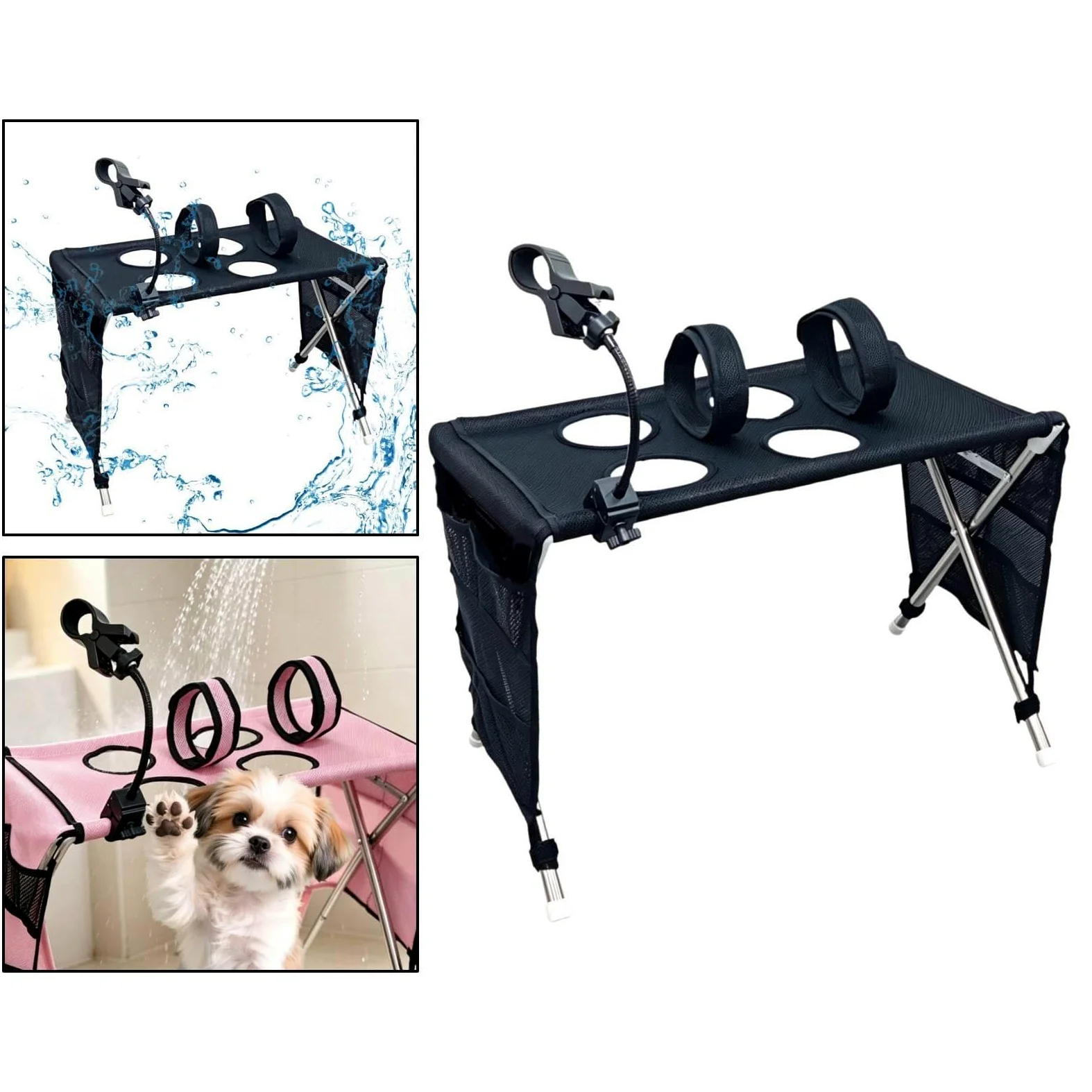 Milageto Amaca per la toelettatura degli Animali Domestici, Cinghia per la toelettatura, Traspirante, Supporto per Il Bagno, Accessorio per la Pulizia, Nero