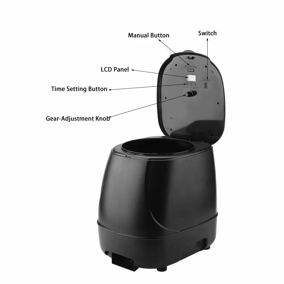 10L Automatic Fish Feeder, Alimentatore/Mangiatoia Automatico, Feeder Dispenser di Pesce, Dispenser Cibo Pesci Automatico per laghetti all'aperto(NERO)