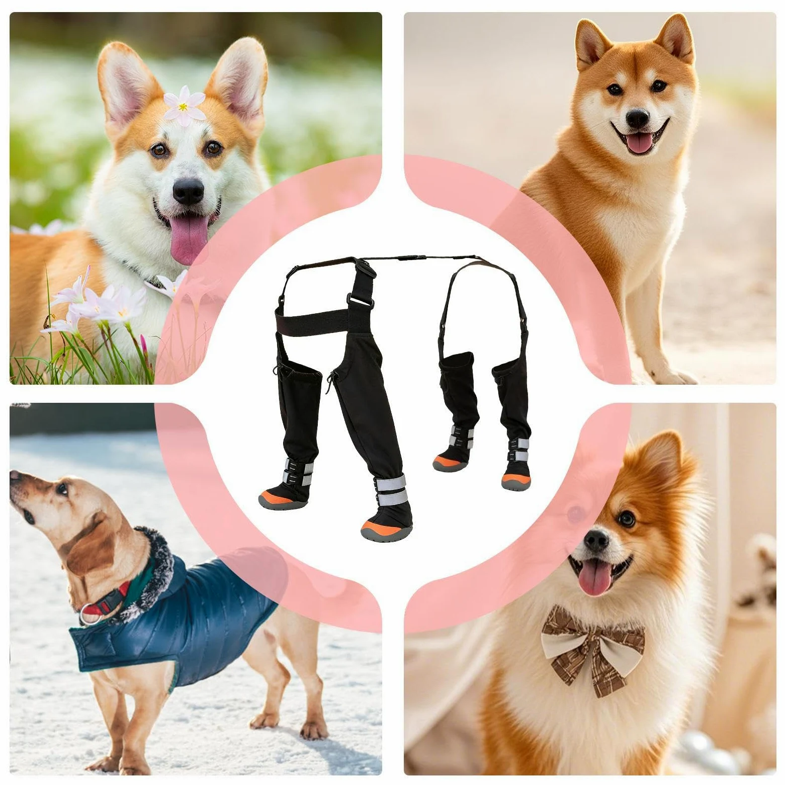 Stivaletti Regolabili per Cani Antiscivolo Impermeabile Protettore | Bretelle Regolabili per Cani con Striscia Riflettente per Cuccioli e Cani, Ideali per Passeggiate Invernali