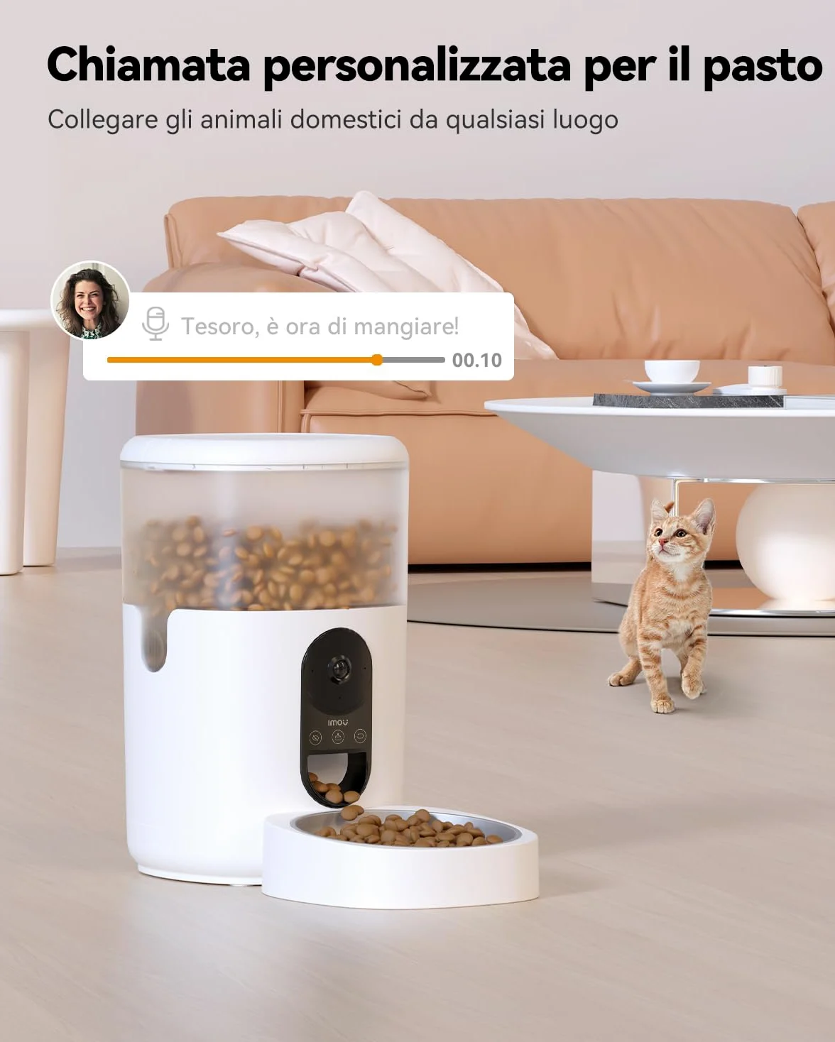 Imou 4L Distributore Automatico Cibo Gatti con 360° Telecamera, 4MP Distributore Automatico con Sensore per Cibo Basso, Tracciamento del Gatti/Cani, 2.4G WiFi, 1-15 Pasti/Giorno, Controllo APP