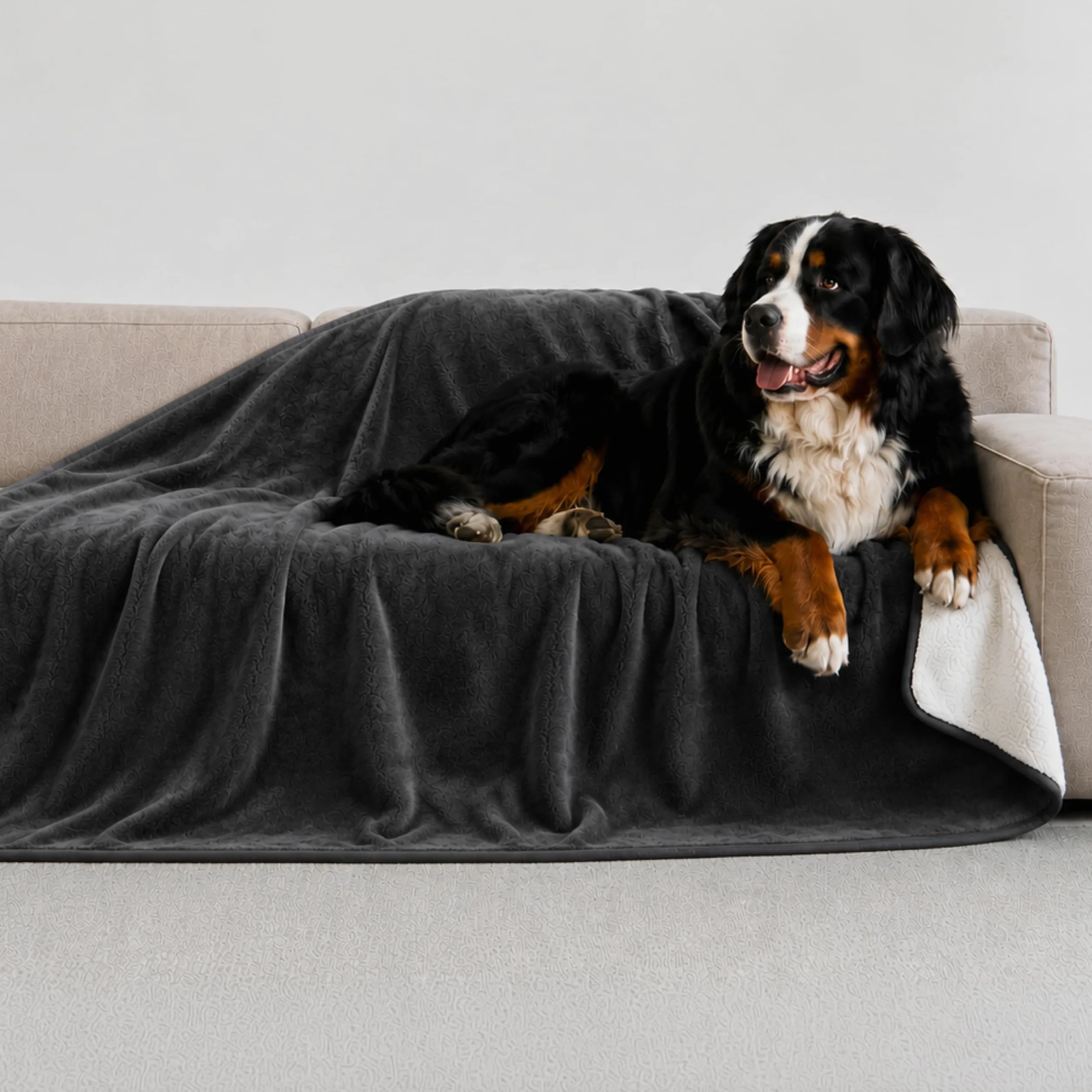 Twinzen Coperta Impermeabile per Cani 127x152 cm Grigio Scuro - Copridivano e Copriletto Reversibile in Pile Sherpa - Telo Impermeabile per Letto o Divano Lavabile