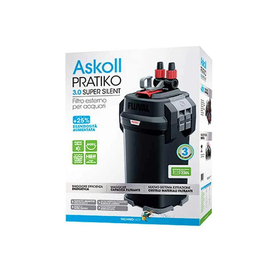 Askoll Pratiko 200 3.0 Super Silent Filtro Esterno per acquari Fino a 230 Litri New 2019, Nero
