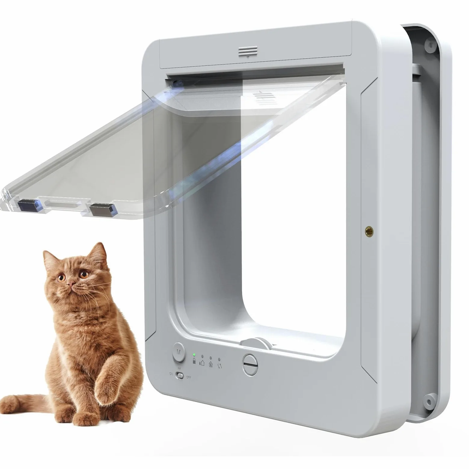 Porta di Gatto Intelligente, Lembo di Gatto Microchip, con 2 Collari di Sensori E 1 Telecomando, Dimensione di Apertura: 7,7 * 8,3 in, per Gatto, Cucciolo Black
