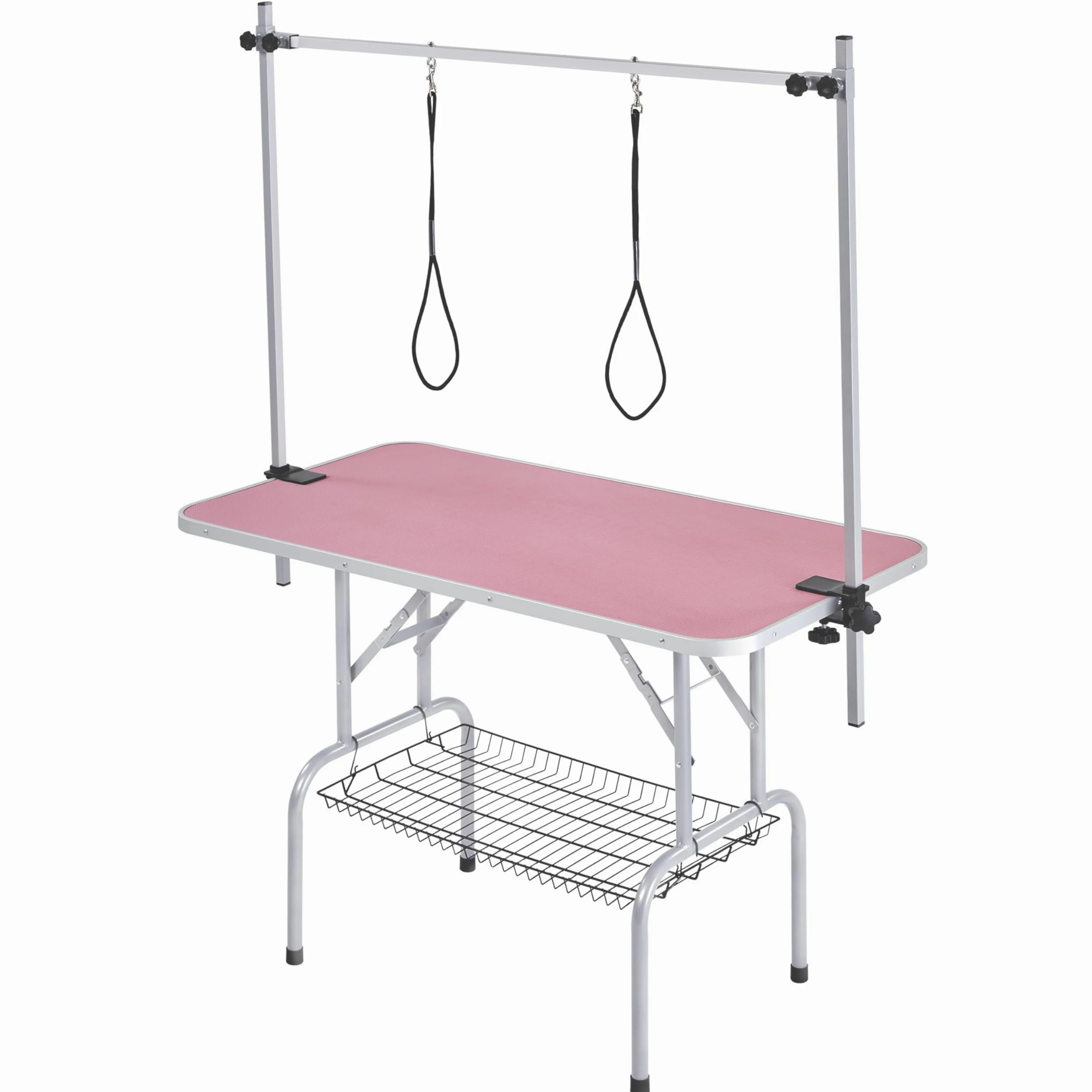 Yaheetech Tavolo da Toelettatura Cani Tosatura per Cani Gatti Animali Pieghevole Rosa 118 x 61 x 177 cm