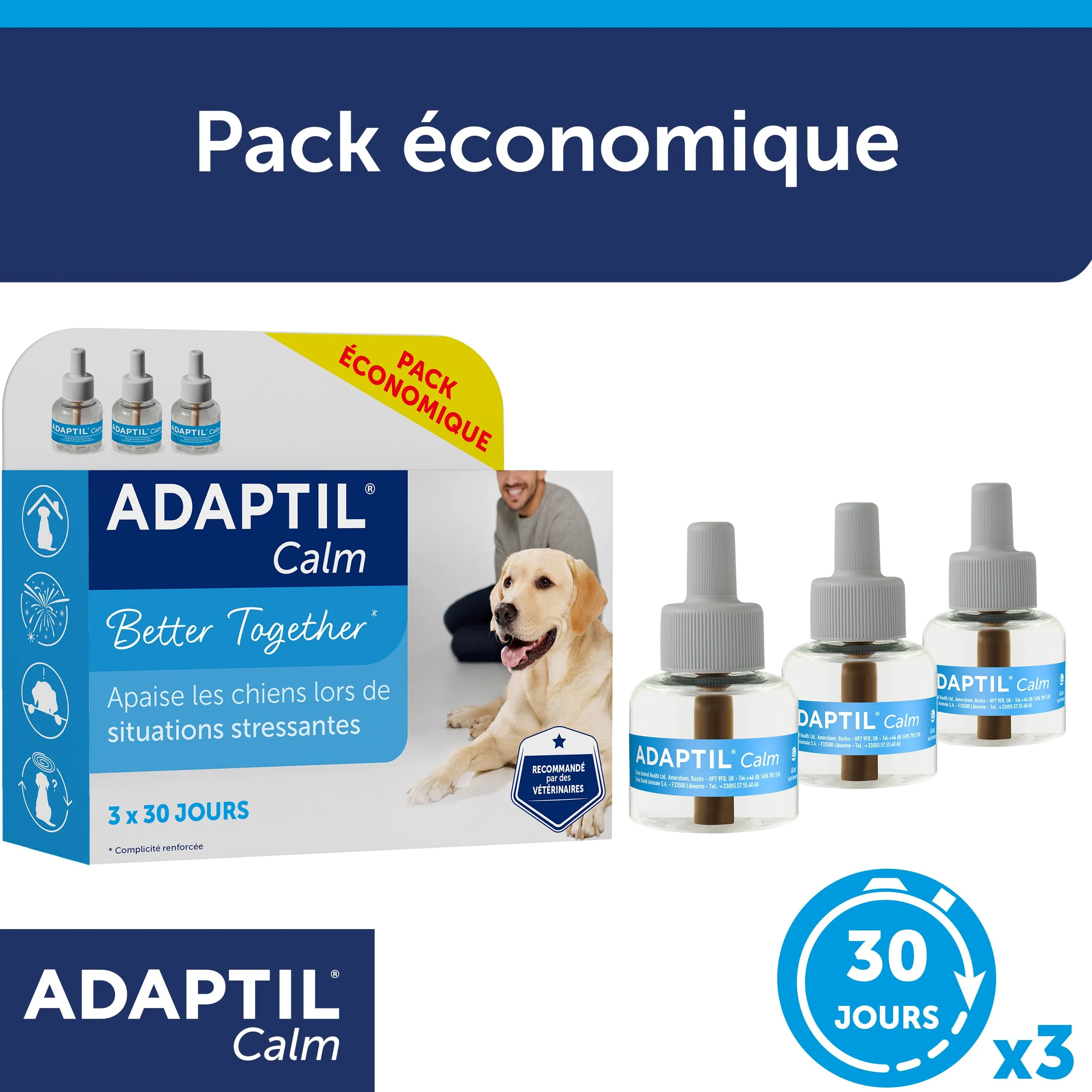 ADAPTIL Calm 30 Day Refill x 3, Aiuta Il Cane a Far Fronte a Problemi comportamentali e sfide di Vita, 48 ml x 3
