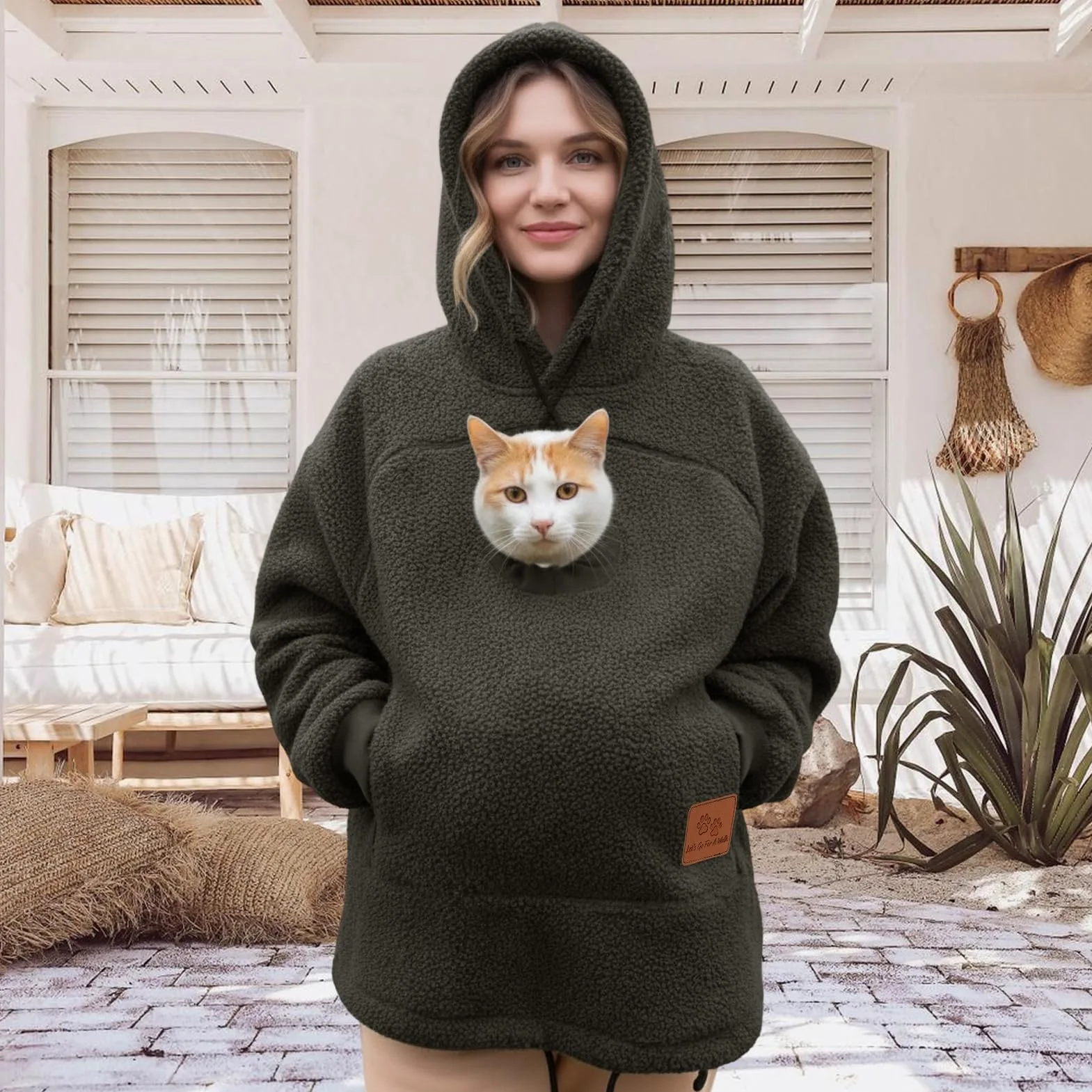 Generico Felpa con Cappuccio for Marsupio for Cani E Gatti con Cerniera, Tasca A Marsupio, Felpa con Cappuccio for Trasportino for Animali, Felpe Calde E Sciolte(Gray,Small)