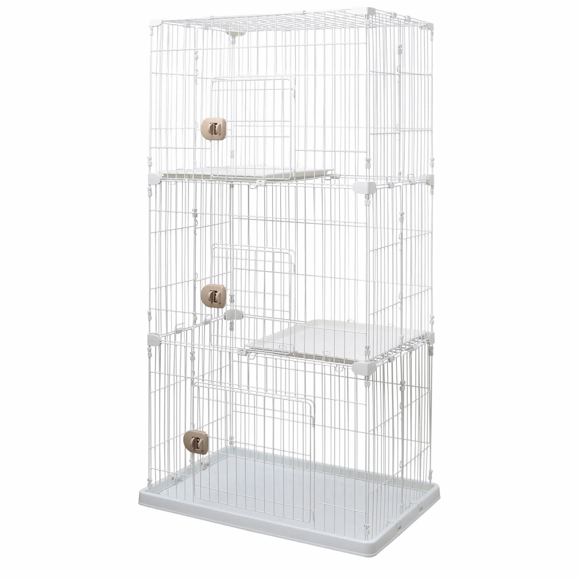 Iris Ohyama, Gabbia, Parco, Recinto, Cuccia con 3 porte e 3 livelli per cane, gatto, L93 x P63 x H178 cm, PEC-903, Bianco