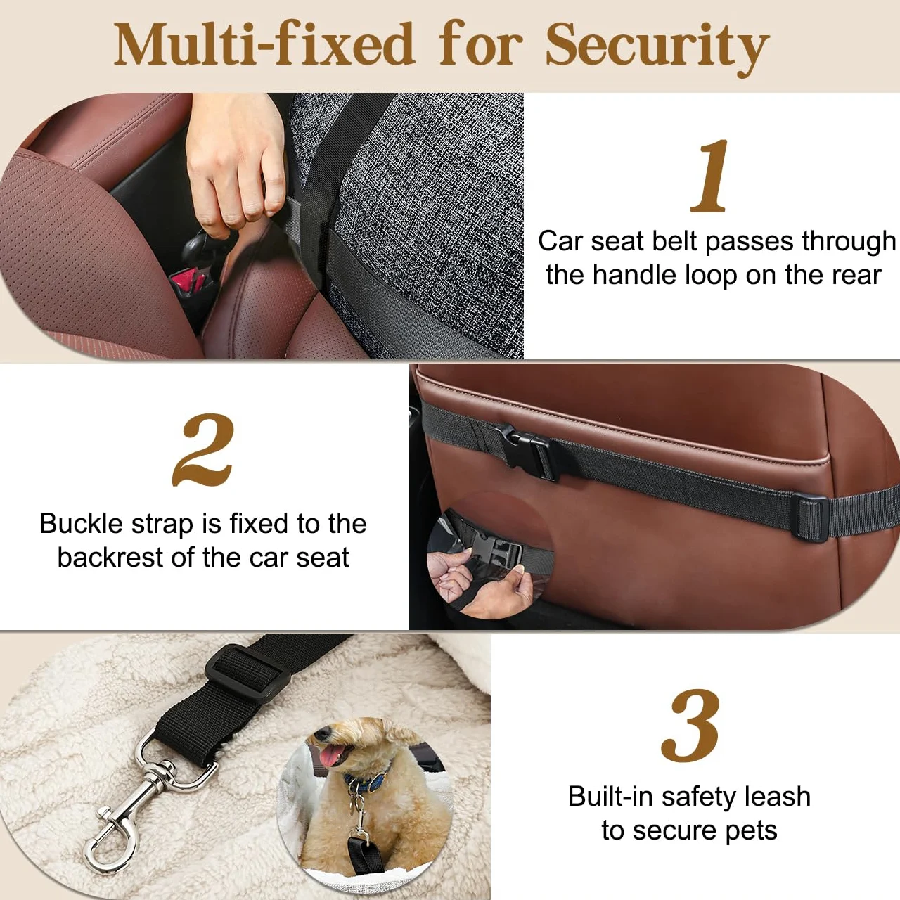 Pawaboo Seggiolino Auto per Cani Piccoli, Sedile Auto con Fibbia Fissa e Guinzaglio di Sicurezza per Cuccioli, Seggiolino Auto con Letto Addensato, Letto da Viaggio per Cane Fino a 25Lb, Grigio