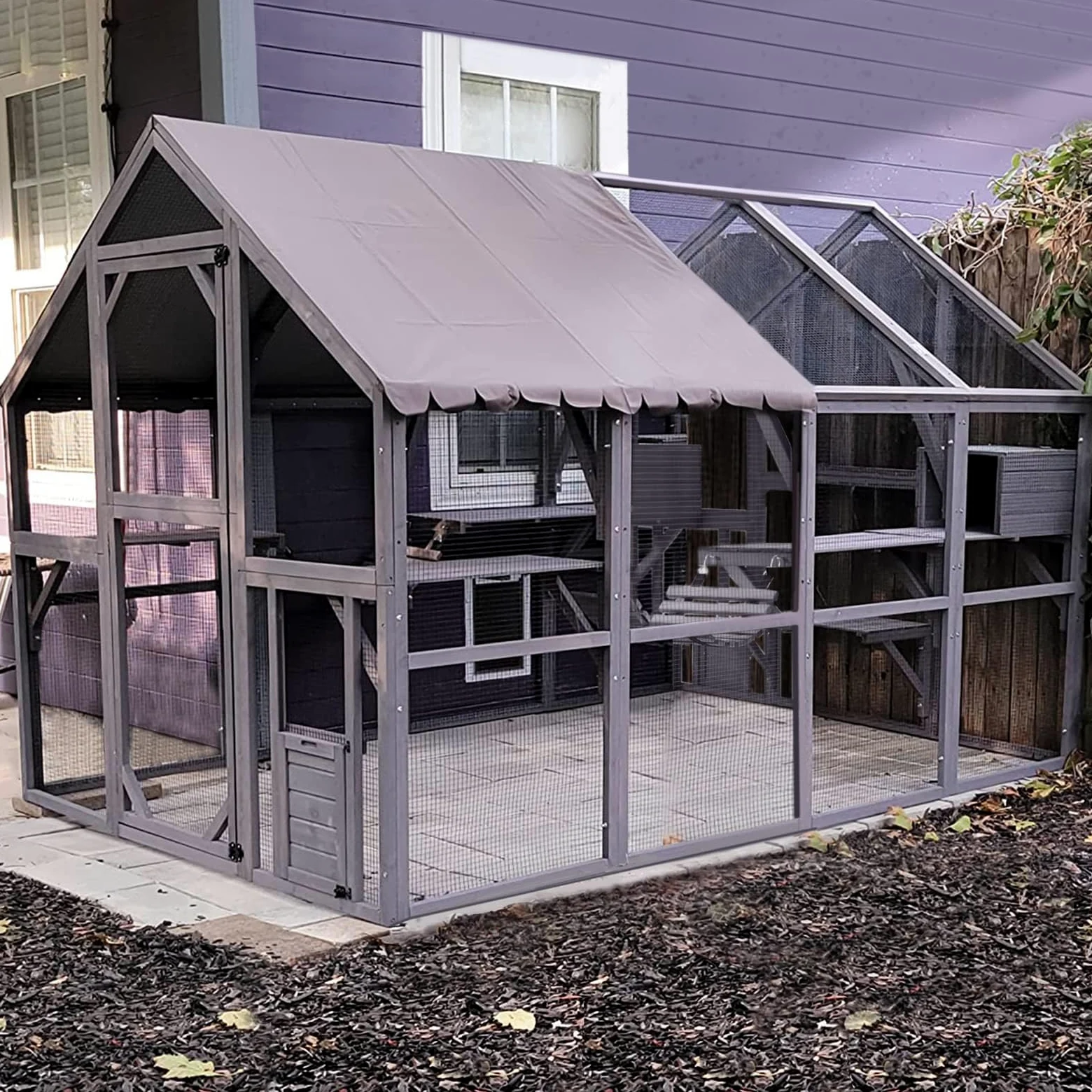 Catio - Casetta per gatti in legno, grande, per esterni, con tettuccio, 280 x 187,7 x 187,2 cm