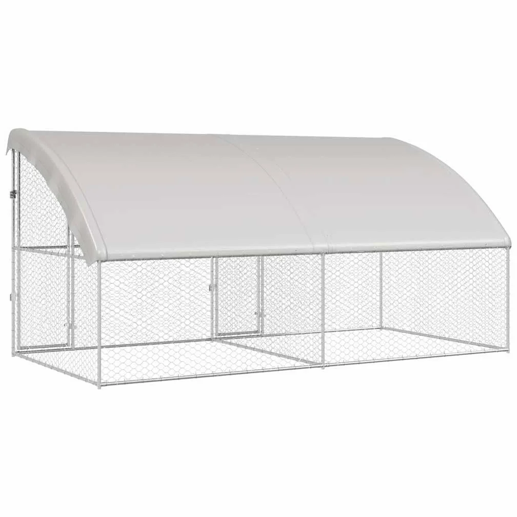 Set di 2 gabbie per cani, 4 x 2 x 2 m, in acciaio zincato, colore argento | Robusto recinto per animali in giardino o in terrazzo: dotato di tettuccio impermeabile e serratura di sicurezza.