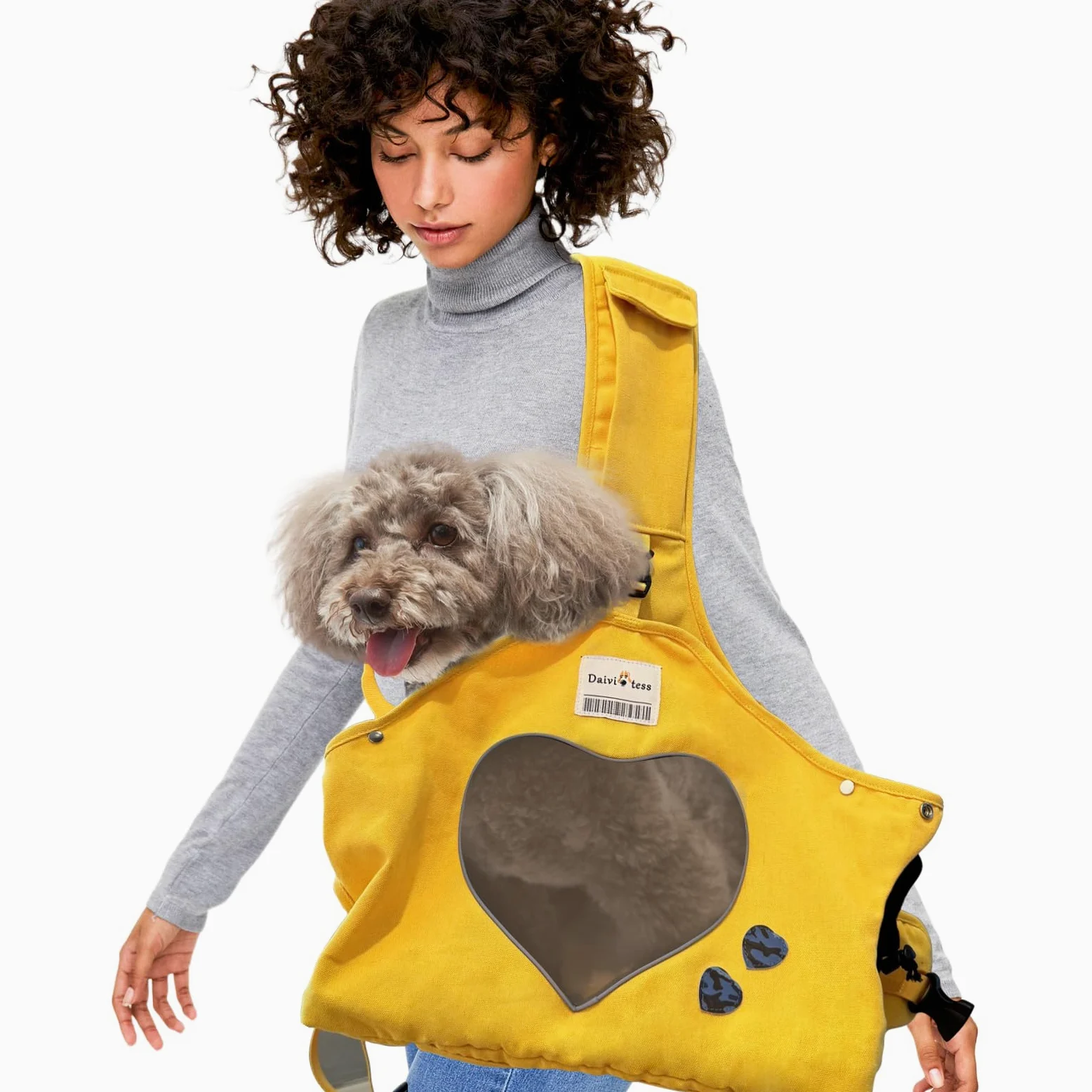 PETCUTE Borsa da trasporto per cani regolabile, tracolla ergonomica a mani libere per animali medi (10 kg max.) - Uso esterno/viaggio/metropolitana (giallo)