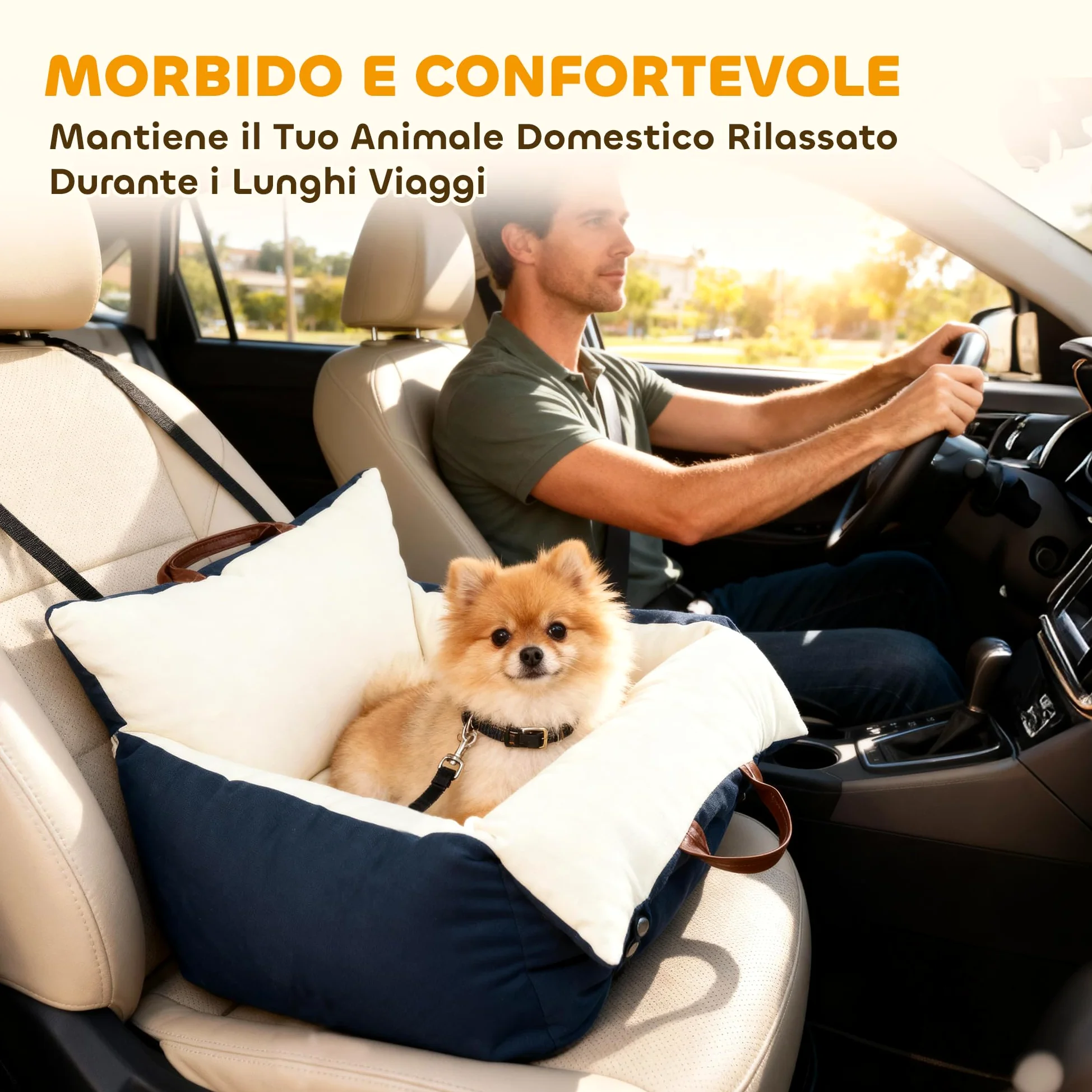 PawHut Seggiolino Auto per Cani Piccoli con Guinzaglio di Sicurezza, Lettino per Cani da Viaggio e Trasportino per Animali Domestici, Sfoderabile e Lavabile, Blu Navy