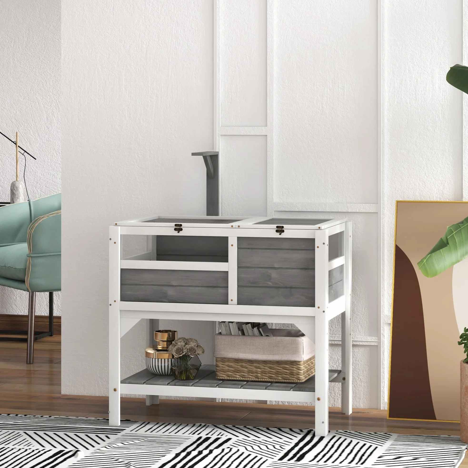 PawHut Recinto per tartarughe su gambe con ripiano portaoggetti - legno d'abete - interno ed esterno - dim. 103H x 84L x 51W cm grigio chiaro