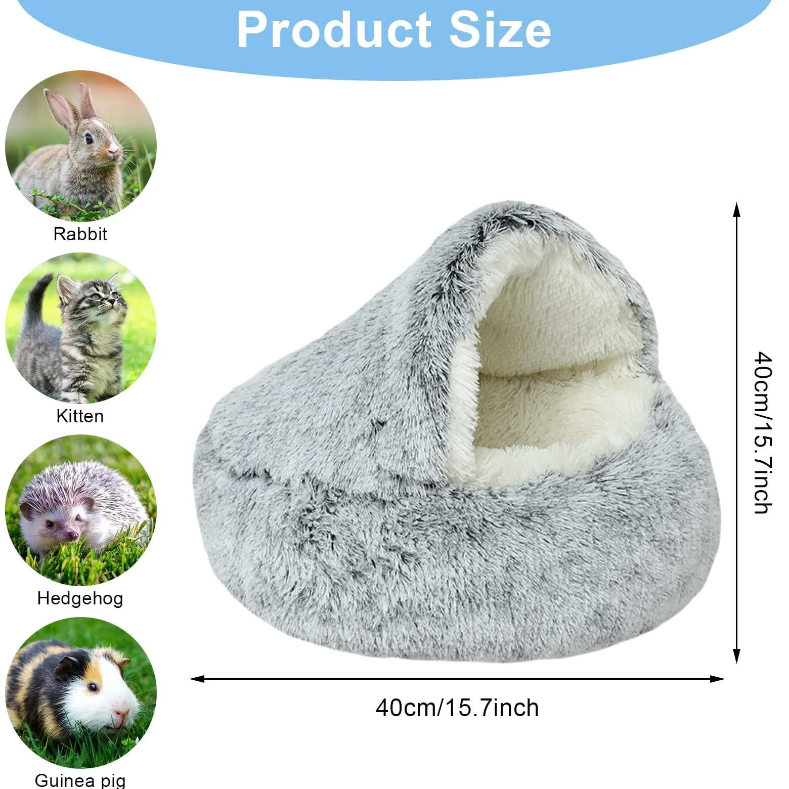 Comodo Cuccia per in Peluche per Gatto, Lettino per Animali Domestici Cesto Letto Morbido e Lavabile con Bordi Rialzati per Cucciolo Coniglio Porcellino d'India e Gattino Ø 40cm