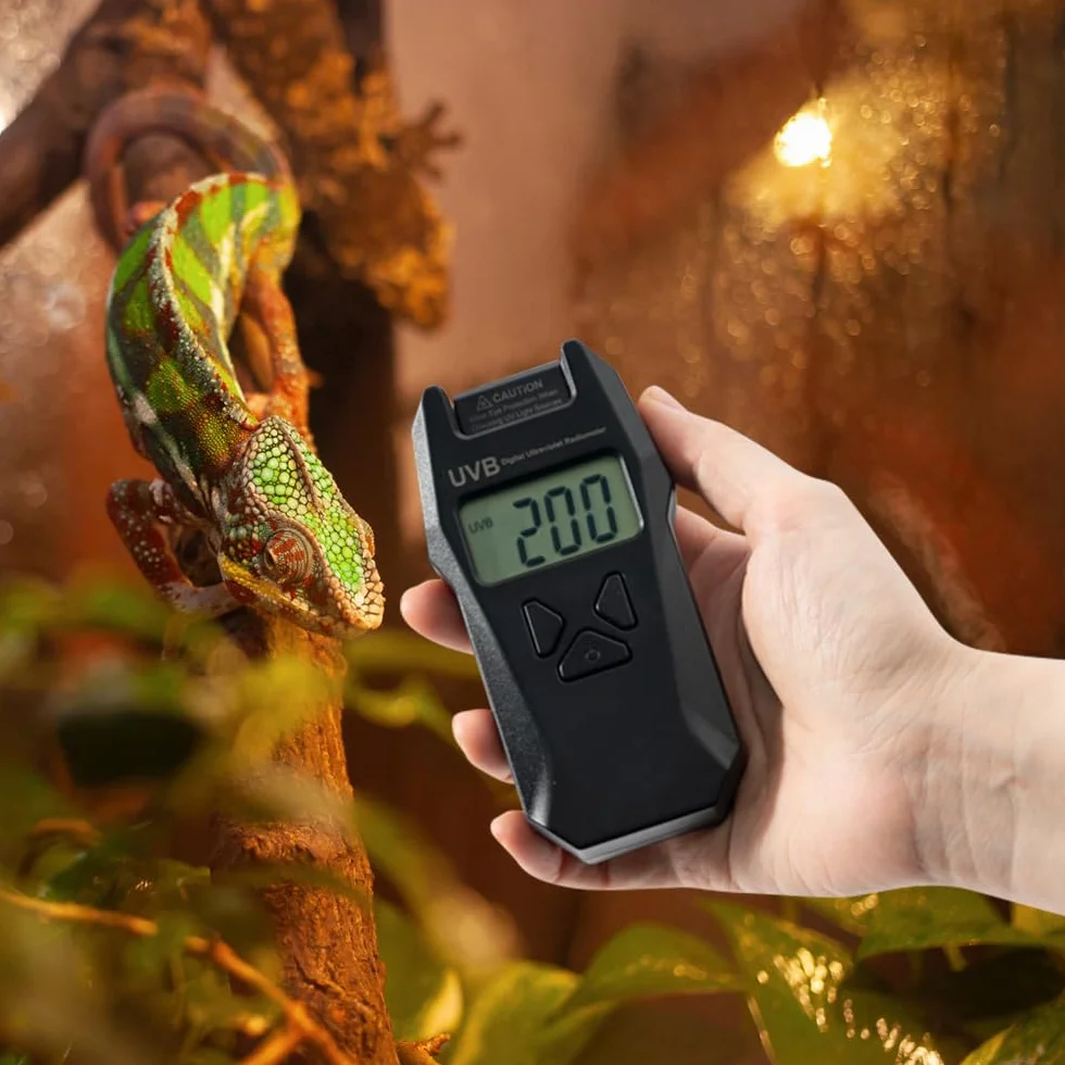 DONGKER Indice UVB con sonda reversibile, radiometro digitale portatile con funzione di registrazione dei dati, per test ambientali sui rettili
