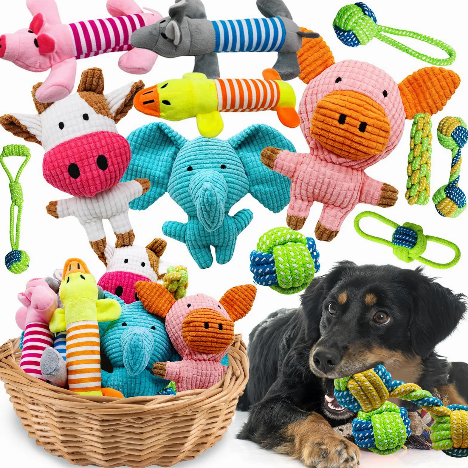 Animali di peluche per cani, confezione da 12 giocattoli interattivi da masticare per cani, giocattoli per cani per tenerli occupati, giocattoli per dentizione per cani di piccola taglia e