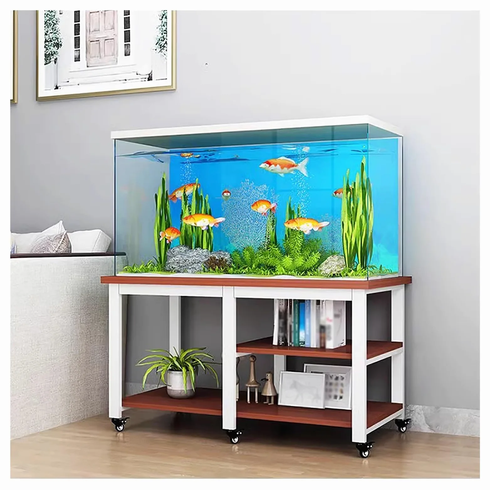Supporto per Acquario da 20, 30 e 10 galloni con Ruote e Contenitore, Sistema di Supporto per Acquario in Metallo e Legno, Supporto per Acquario per riproduttori, Supporto per terrario Alto