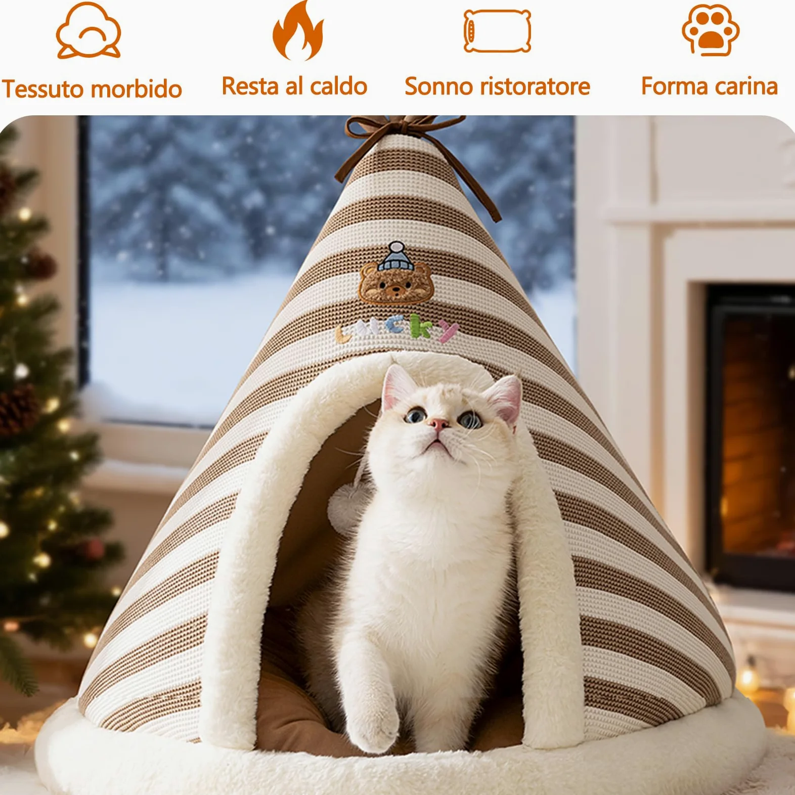 Galatée Cuccia Per Gatti, Graziosa Cuccia Per Gatti e Cani a Forma Di Igloo Con Cuscino Rimovibile, Comoda Tenda Triangolare Per Animali Domestici, Caldo Nido Per Animali Domestici(XL, Marrone)