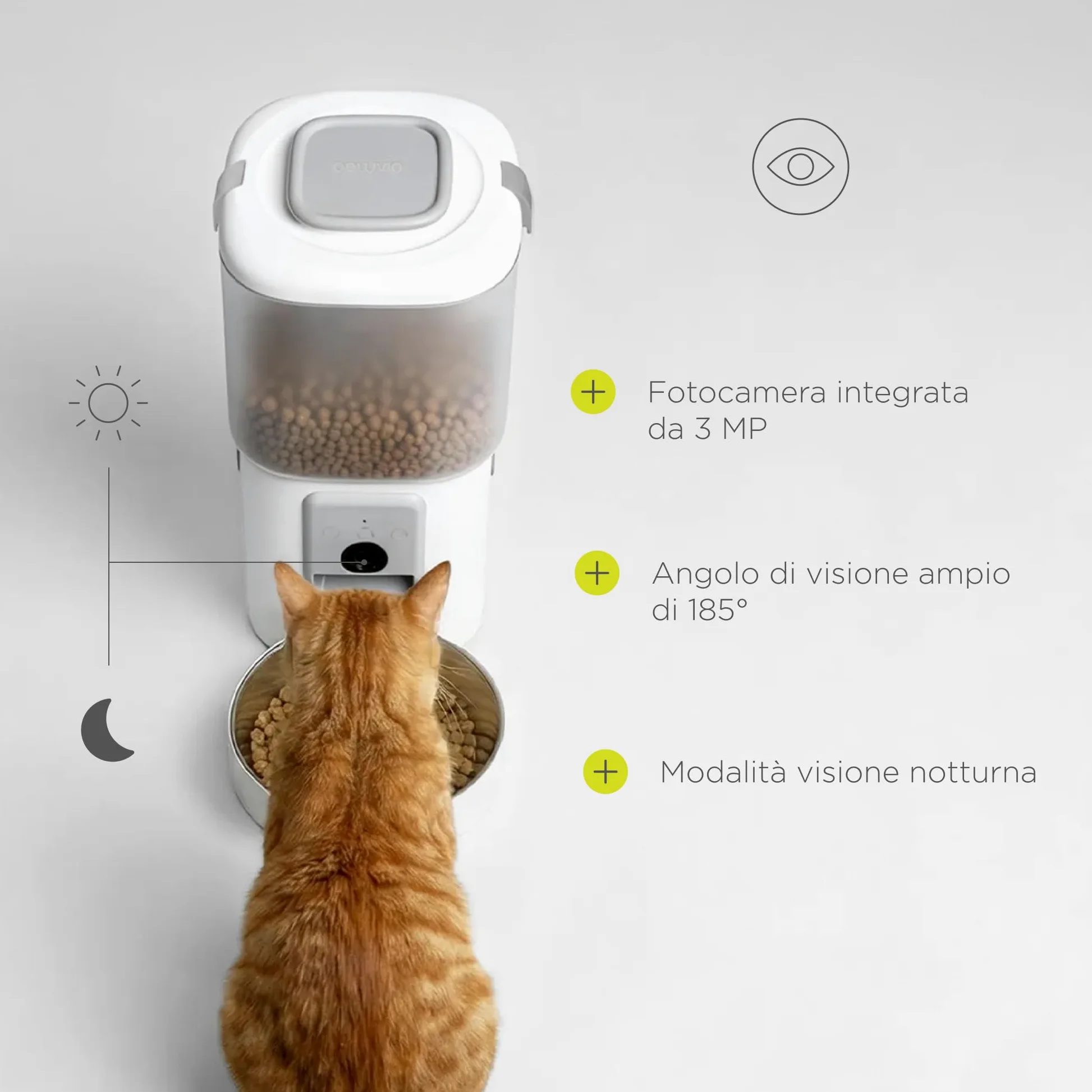 FEAST Distributore Automatico Cibo Gatti con WiFi e Videocamera, Dispenser Crocchette Gatto 4,5 L con Ciotola, Porzioni Programmate, Fontana 2,5 L, Distributore Automatico Cibo Cani (Bianco)