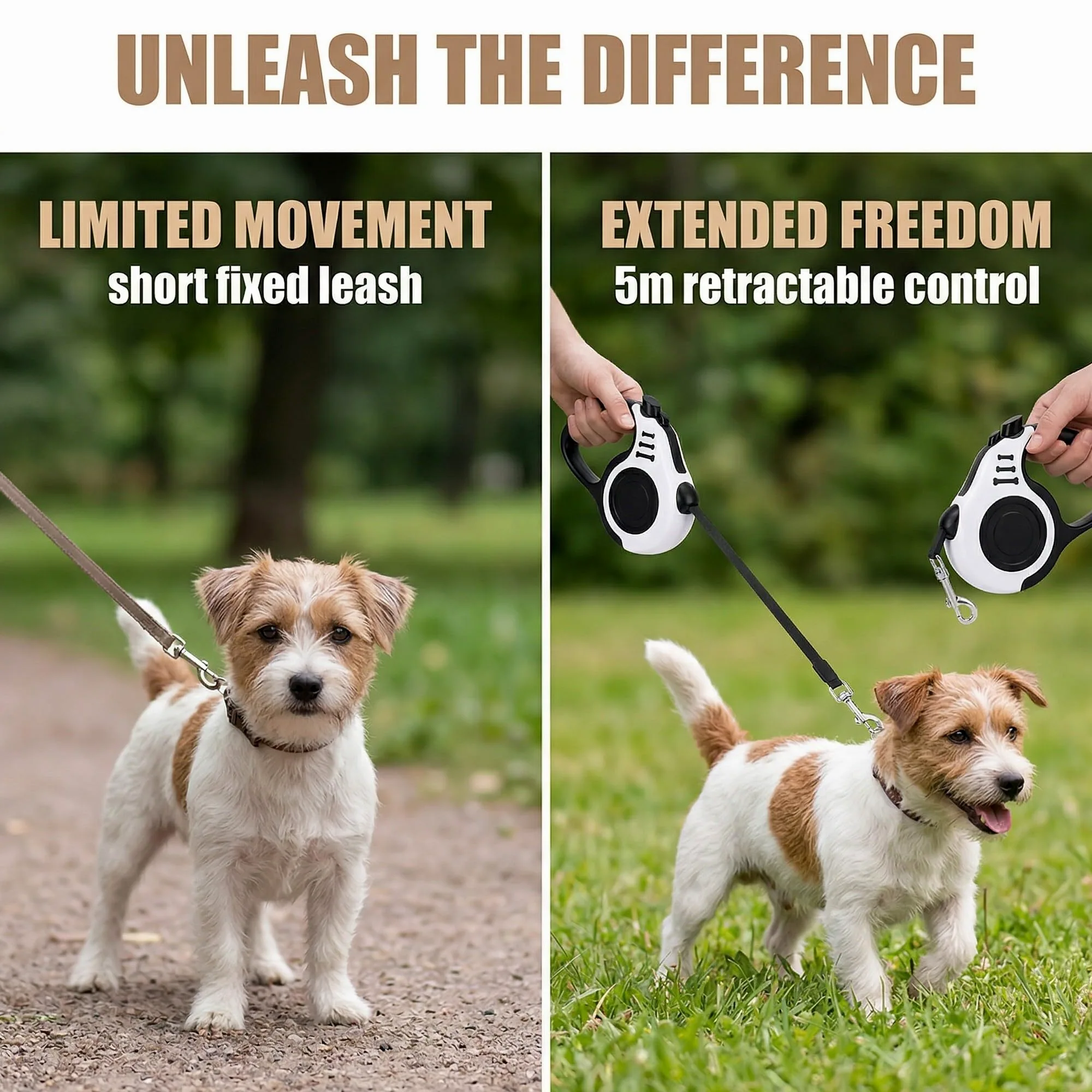 1 Guinzaglio per Cani Automatico Retrattile, Guinzaglio Estensibile con ABS Resistente, Per Passeggiate Cane e Gatto, 5 Metri, Bianco